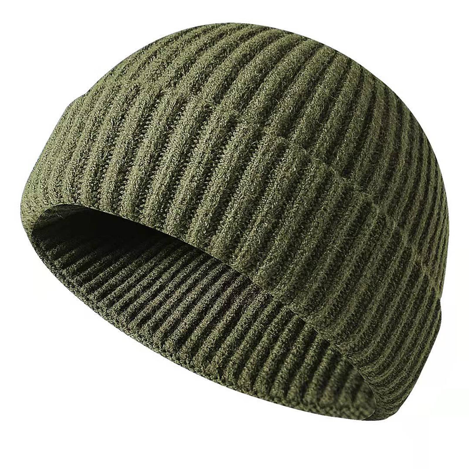Winter Beanie Hat, Roll up Edge Skullcap Fisherman Beanie, Unisex Soft & Stretchable Cuffed Plain Knit Hipster Docker Winter Hat (Green)
