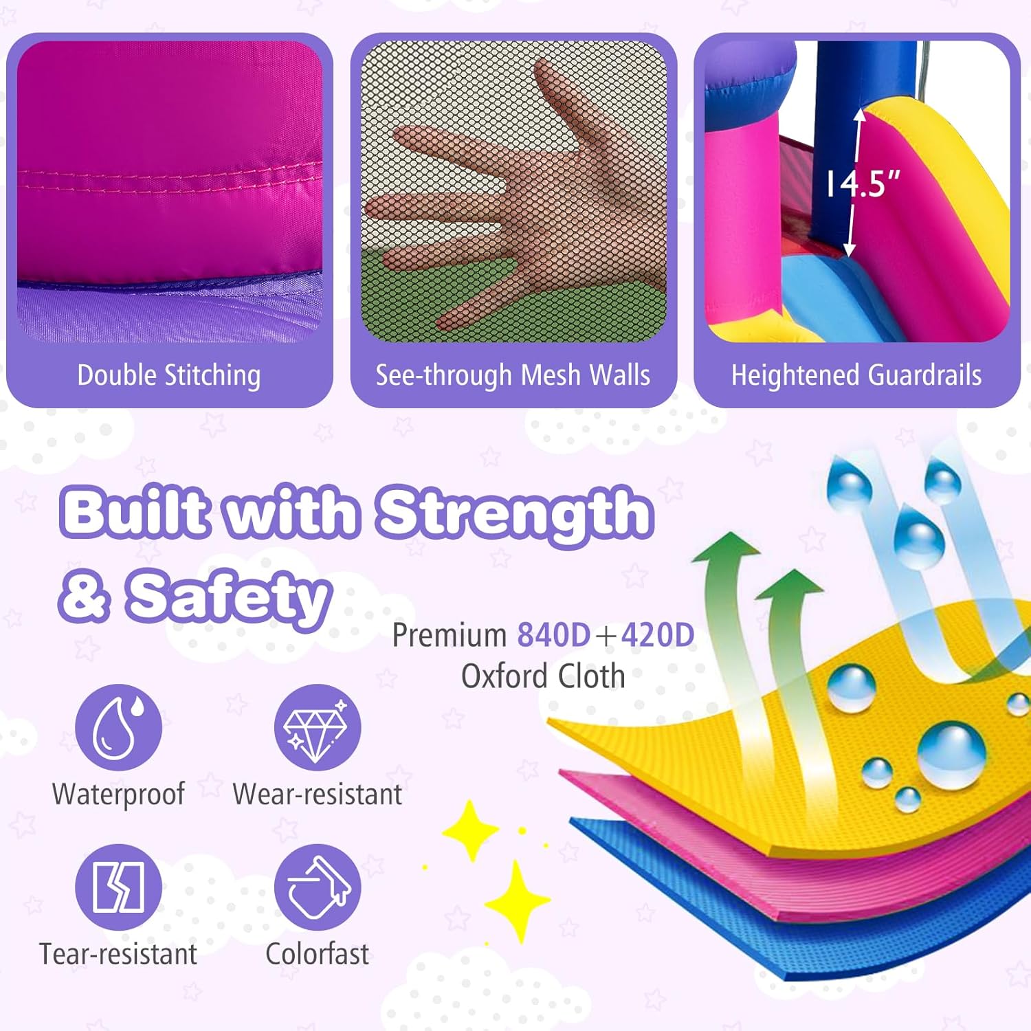 BOUNTECH Inflatable Water Slide, Princess Water Park w/Long Slide, Jumping Area, Climbing Wall, Splash Pool, Basketball Hoop, Ring-toss, Outdoor Water Bounce House Castle for Kids Backyard Gift