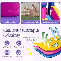 Vista 4 de BOUNTECH Tobogán acuático inflable, parque acuático de princesa con tobogán largo, área de salto, pared de escalada, piscina de chapoteo, aro