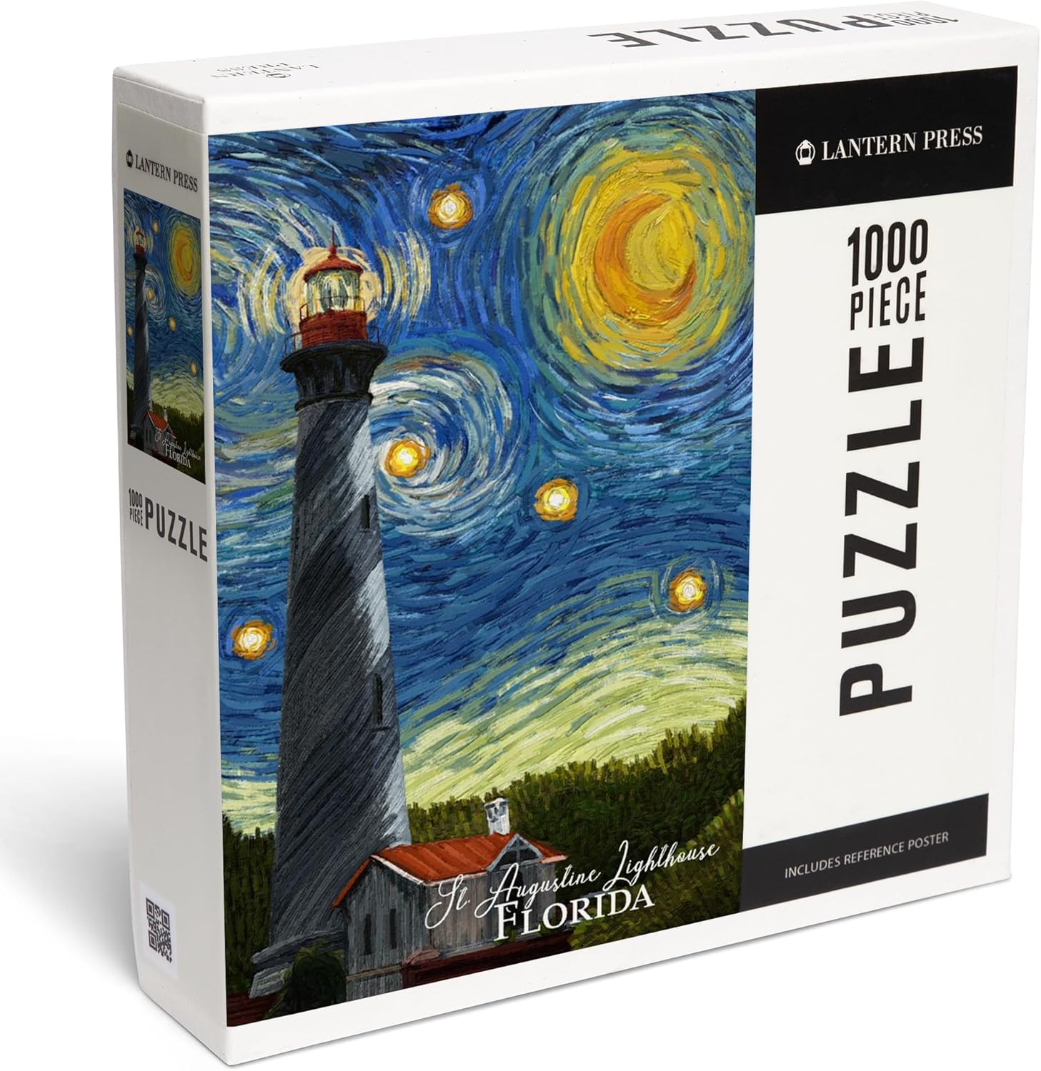 Lantern Press St. Augustine, Florida, Lighthouse, Starry Night, 1000 Piece Jigsaw Puzzle for Adults, Made in USA with Reference Poster