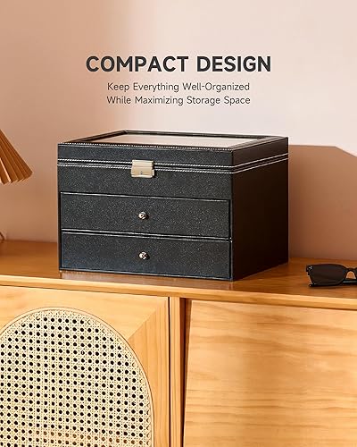 Miniatura 4 de CO-Z Sunglasses Organizer, Leather Eyeglasses Storage Box for Women Men, Lockable Sunglass Display Case Holder with Drawer