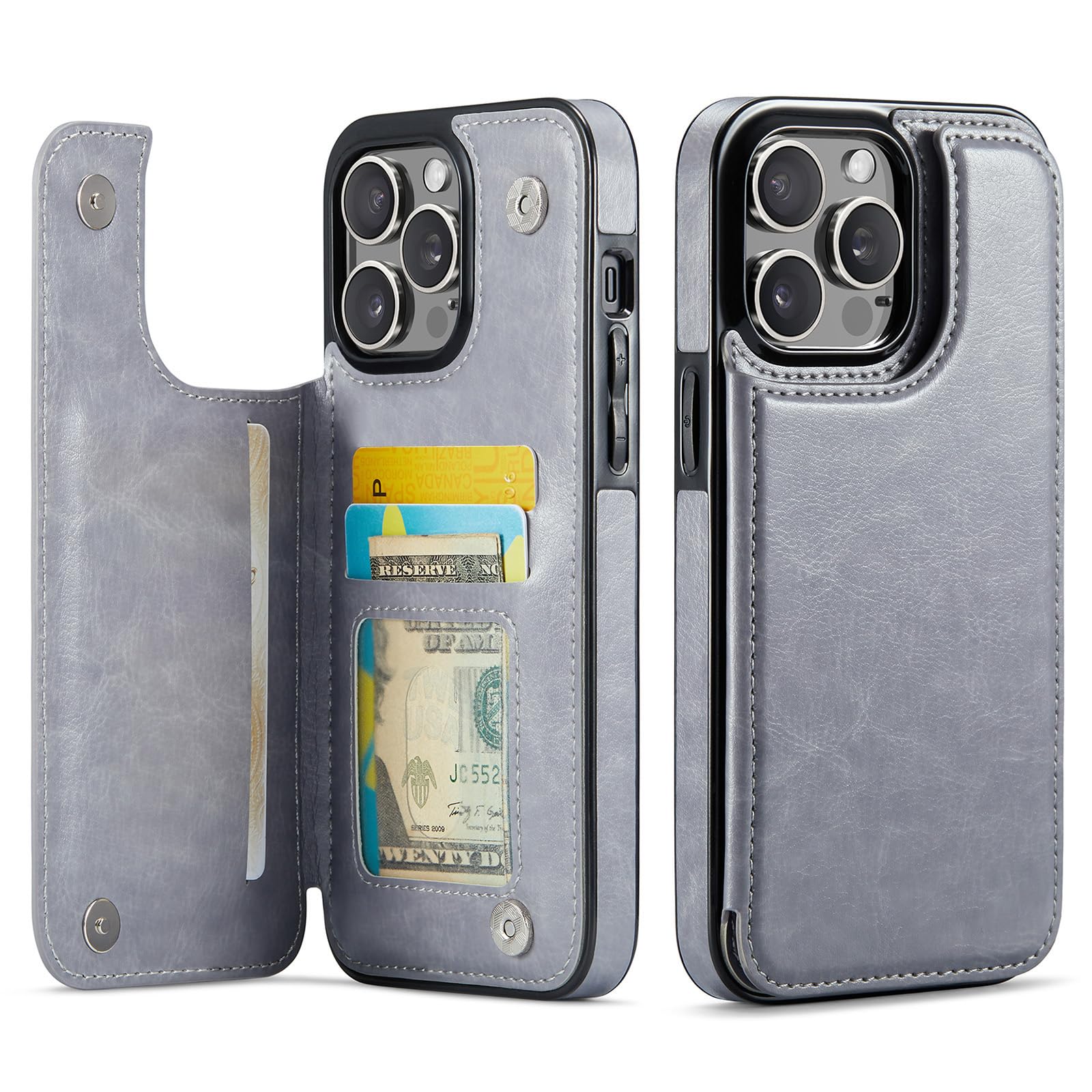 Wefor for iPhone 13 Pro (6.1 inch) Wallet Case with Card Holder, PU Leather Kickstand Card Slots Case, Double Magnetic Clasp and Durable Shockproof