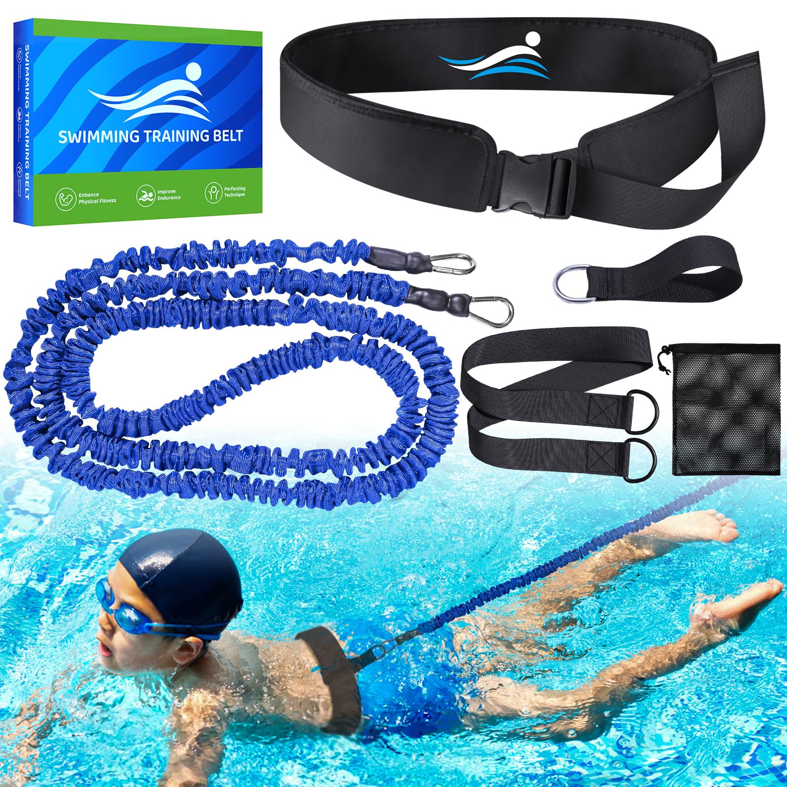 Schwimmgurt für Pool | 2.5-7.5M Einstellbare Schwimmwiderstand Gürtel | Schwimmgurt Pool Erwachsene Kinder | Schwimmtrainer Gürtel | Schwimmhilfe für Jedes Schwimmbad Ohne Schwimmleine