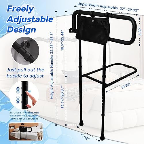 Miniatura 2 de NexusSmash Rieles de cama para adultos mayores, riel de asistencia de cama con bolsillo de almacenamiento y correa, rieles de asistencia de cama