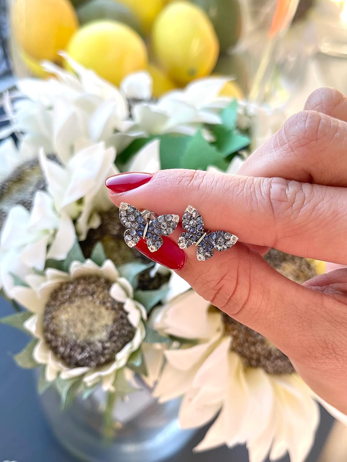 Le Vian 1 2/5 Carat White and Blue Sapphire Butterfly Stud Earrings for Women I 14k White Gold Earrings for Her I Ombre Push Back Studs