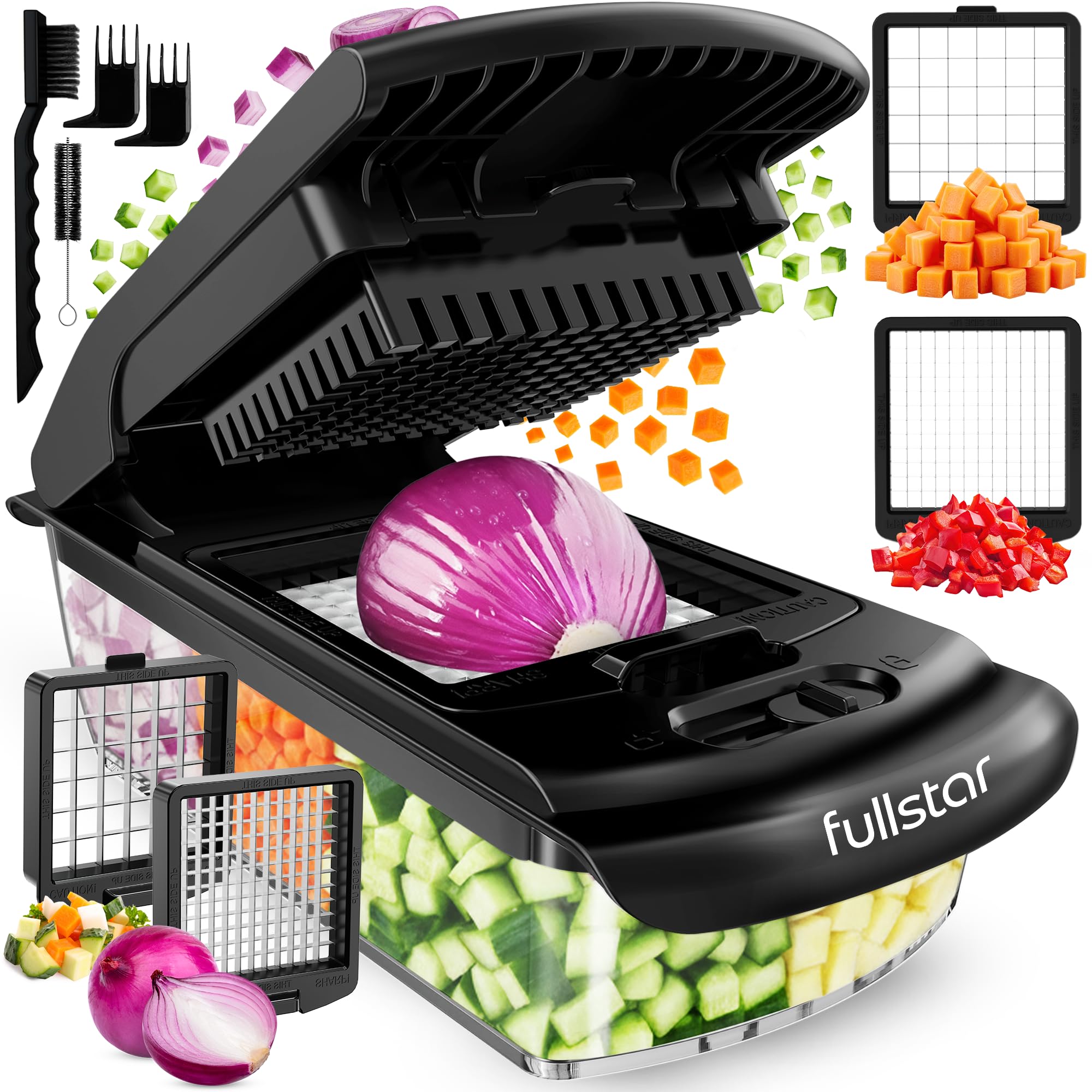 Fullstar (PRO Original Series) Vegetable Chopper - 2 Stainless Steel Blades - Dicer & Veg Cutter - BPA-Free & Dishwasher Safe (PRO Original 2-in-1, Black)