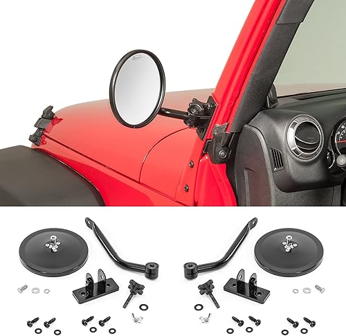 Quadratec Quick Release Mirrors with Round Head, Pair of 2 - Fits Jeep Wrangler TJ & JK 2-Door and 4-Door 1997-2018 - Fits Jeeps When Doors are Off