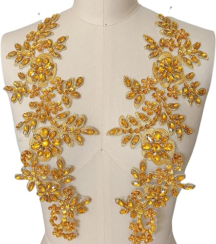 Miniatura 33 de 1 par de accesorios de apliques de encaje con diamantes de imitación, cuentas de vidrio, parches para decoración de vestidos de novia de niña