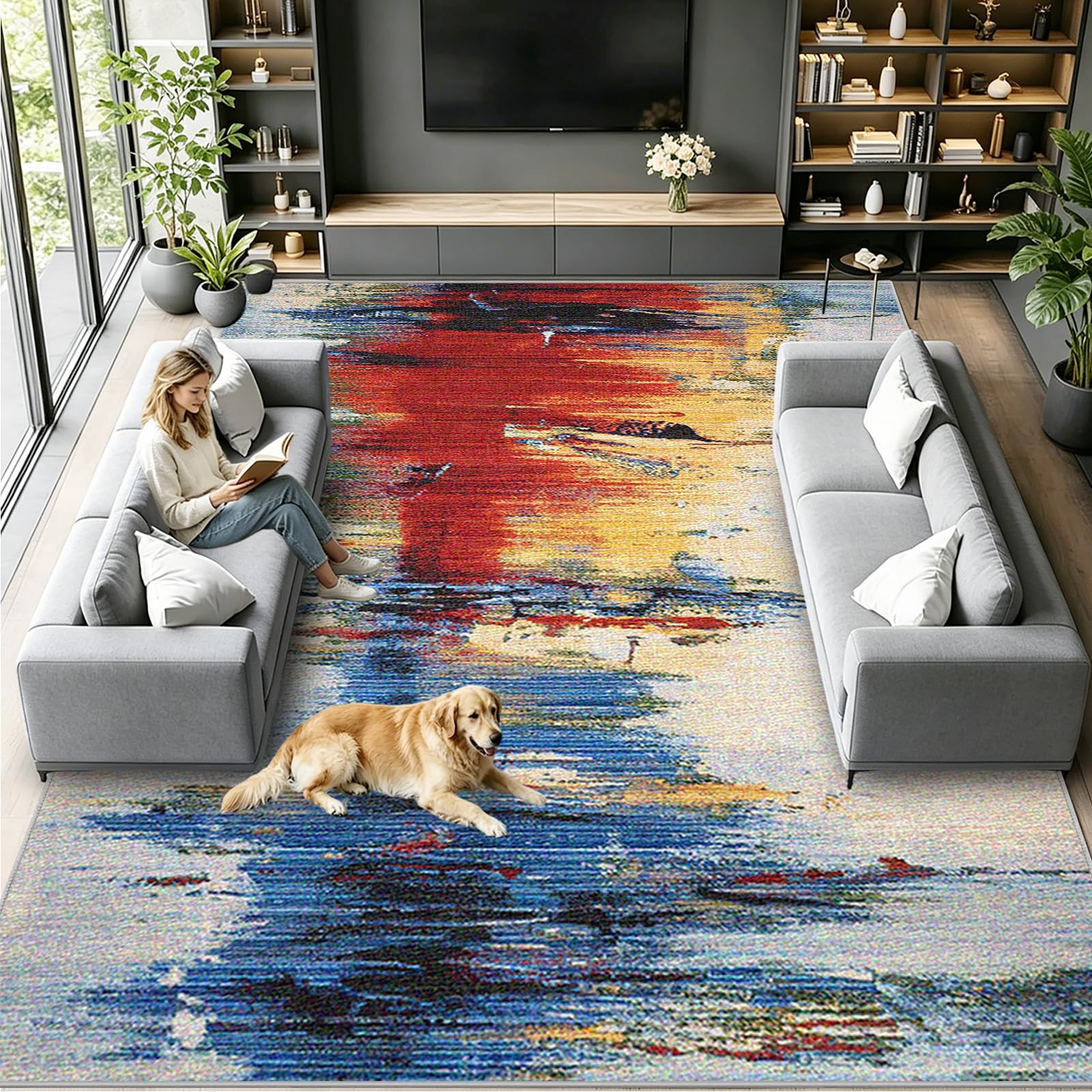 Tapis de salon lavable en machine et antidérapant grand format pour chambre enfant