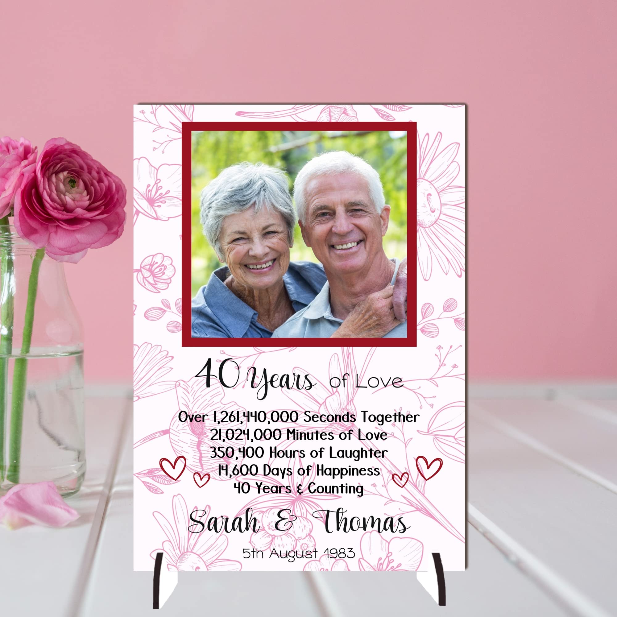 Personalised Anniversary Plaque - Custom A5/A4 MDF & Acrylic Sign - Milestone Anniversaries (1st, 25th, 30th, 35th, 40th, 45th, 50th, 55th, 60th (5. 40th Anniversary, Mdf Wood A4 30cm x 21cm)