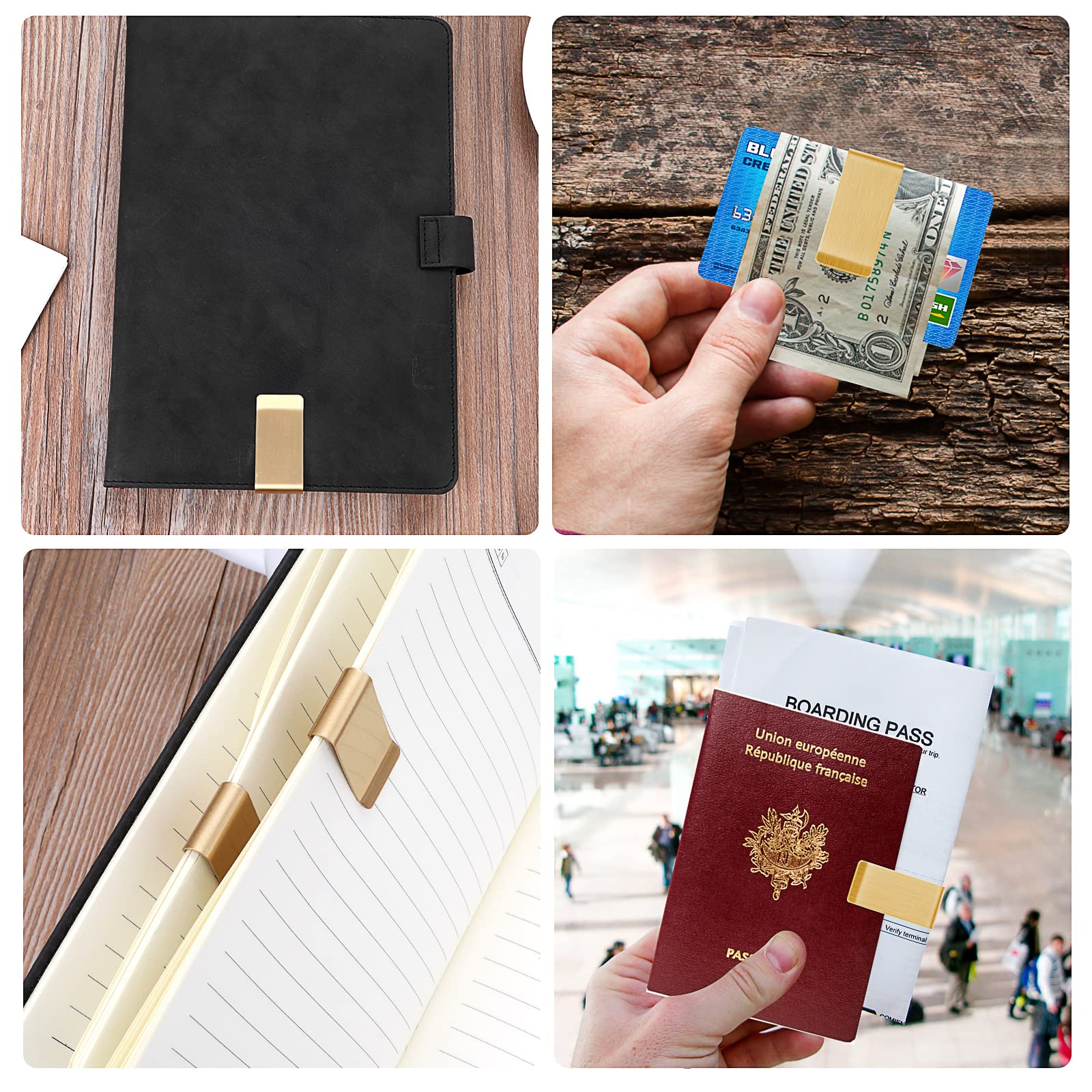 Prasacco Klipsy do pieniędzy ze stali nierdzewnej metalowy smukły klips na pieniądze portfel banknoty etui na karty kredytowe dla mężczyzn i kobiet, Złoty, 6 PCS