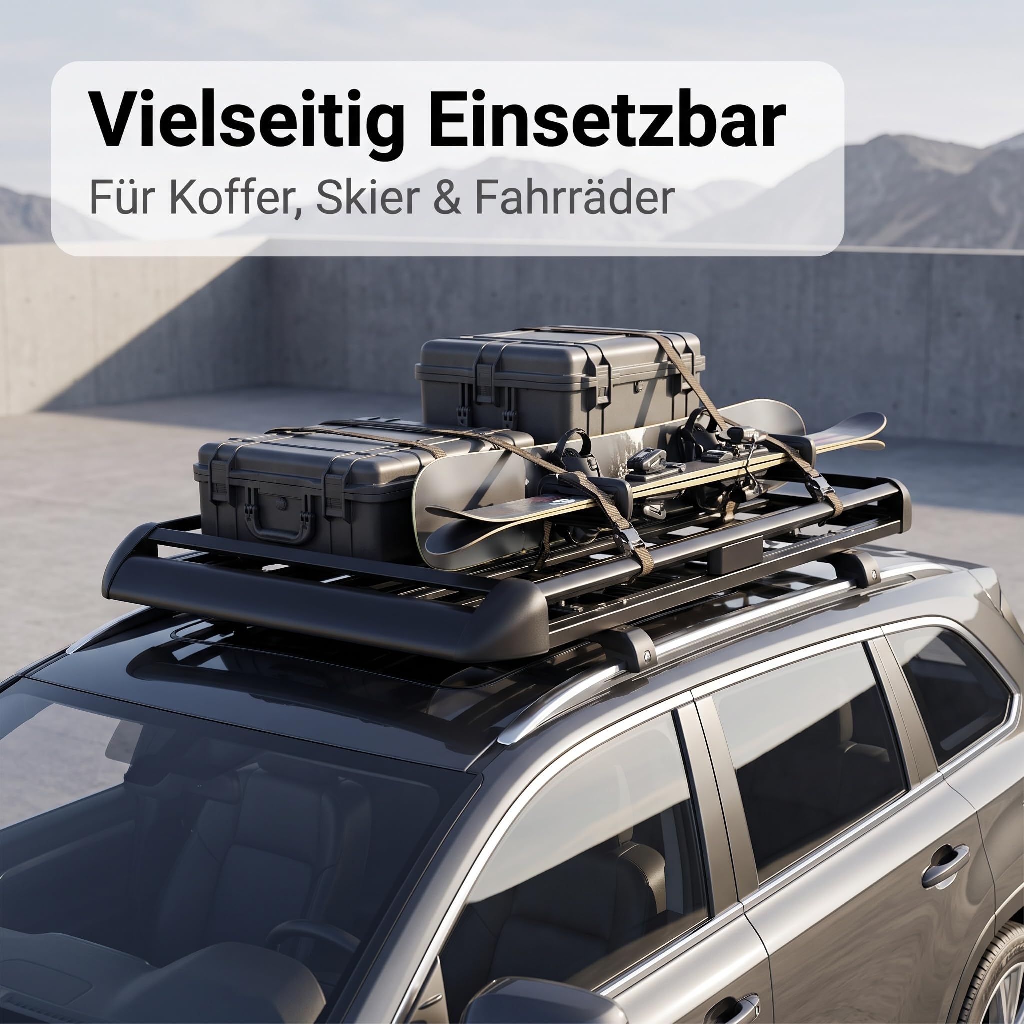 Barres de toit de voiture, barres de toit en aluminium, panier de toit en aluminium avec déflecteur de vent, charge maximale 150 kg, largeur réglable, convient pour SUV avec porte-bagages intégrés