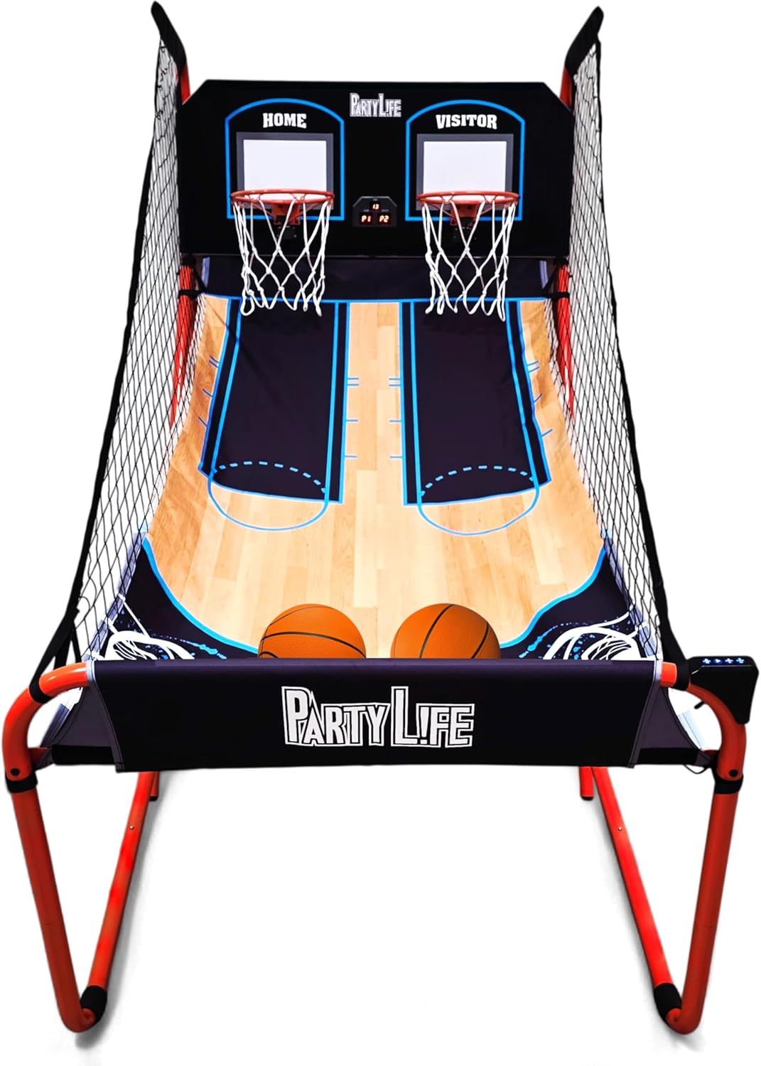 PartyLife 2-Player Basketball Arcade Game w/Optional LED Lights | Electronic Scoring | 5 Balls, 1 Pump, 8 Games | Folding Design | Heavy-Duty Steel Frame | Fun for Everyone - Choose Your Model