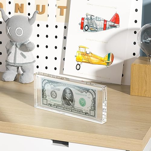 Miniatura 4 de Marco de billetes de dólar 7.8 x 3.9 pulgadas, soporte acrílico para billetes de dólar, estuche magnético grueso para monedas, boletos, billetes y