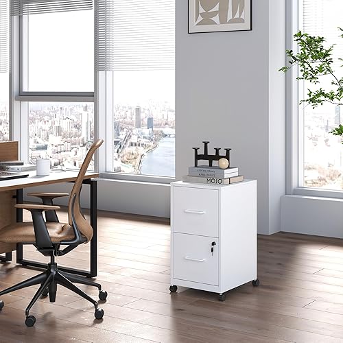 Vista 28 de Archivador móvil de 2 cajones, archivador de metal debajo del escritorio con cerradura y ruedas, archivador rodante para oficina en casa para Negro