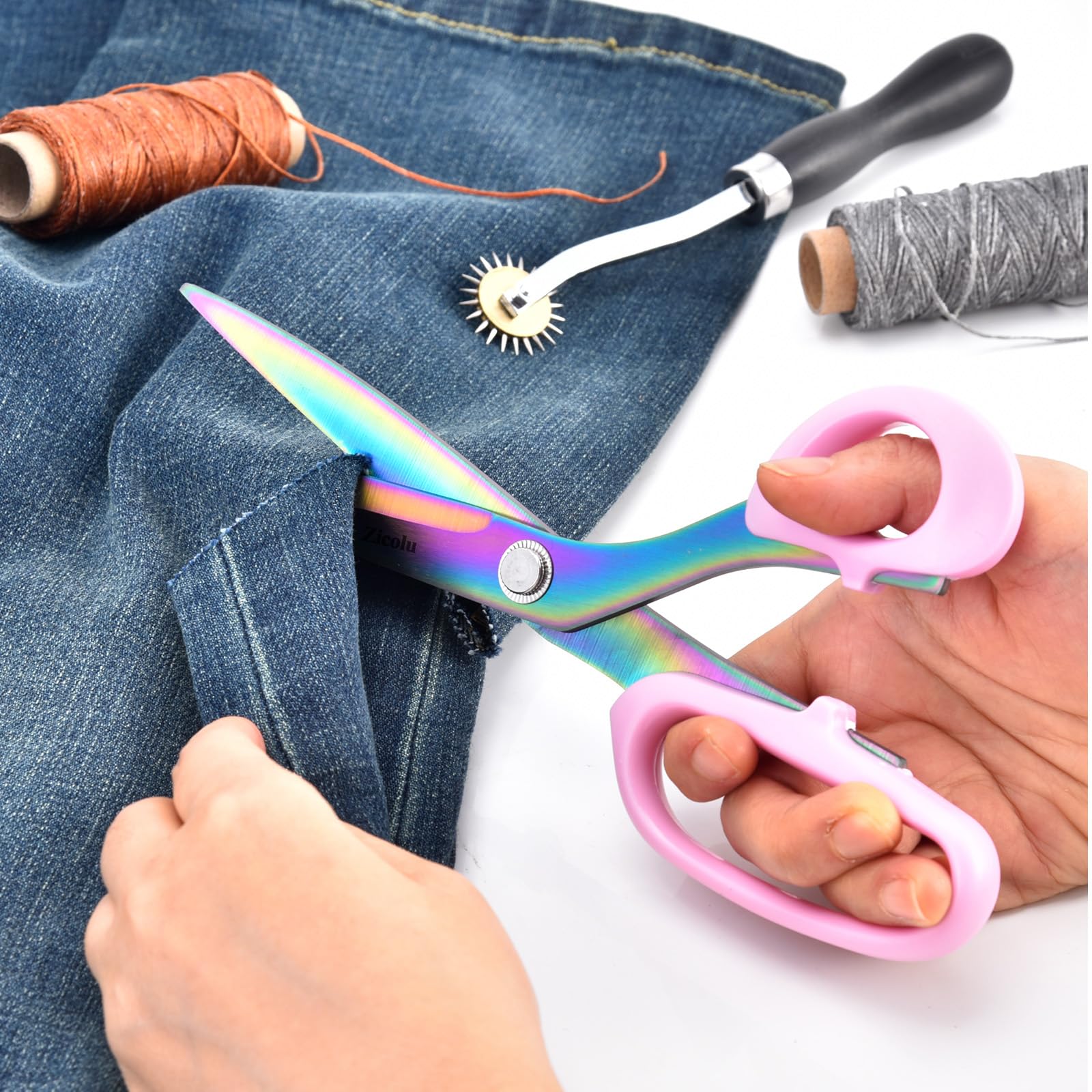 Stoffschere, 9 Zoll Titanbeschichtete Nähschere, Mehrzweck-Stoffschere Scharfe Schwerlast zum Schneiden von Kleidung, Professionelle Stahlgewebeschere