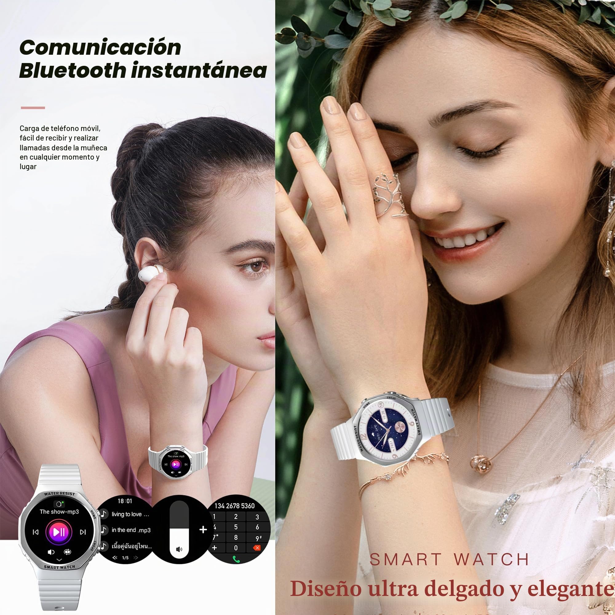 ZPIMY Reloj Inteligente Mujer con Llamada y Whatsapp, 1,32" AMOLED 5ATM Impermeable Smartwatch Reloj Deportivo Hombre con Monitor Sueño, Oxígeno Sanguíneo, Podómetro, Pulsómetro Android iOS (Plata)