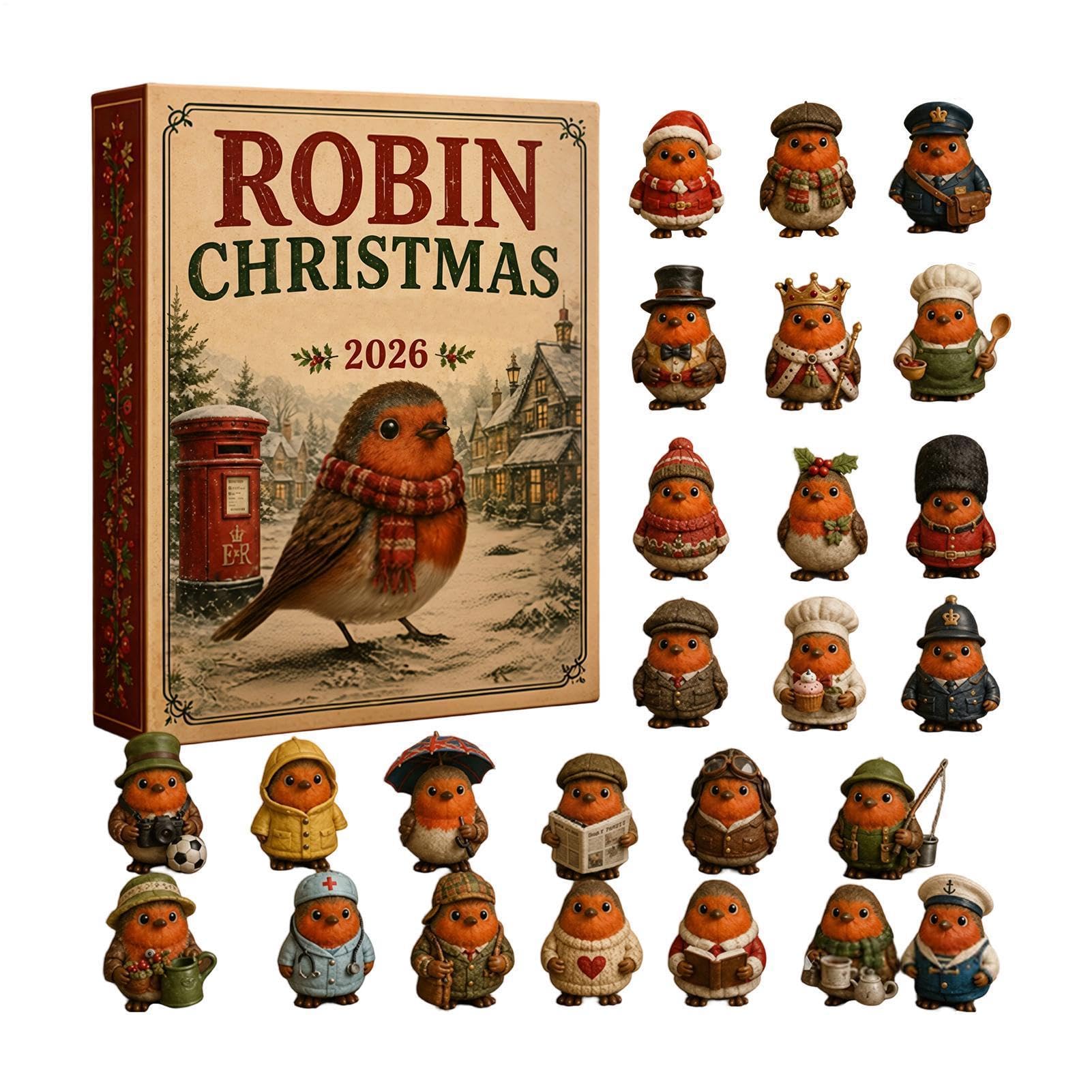 Robin Christmas Advent Calendars 2026 | 2D Acrylic 24 Days Bird Decoration