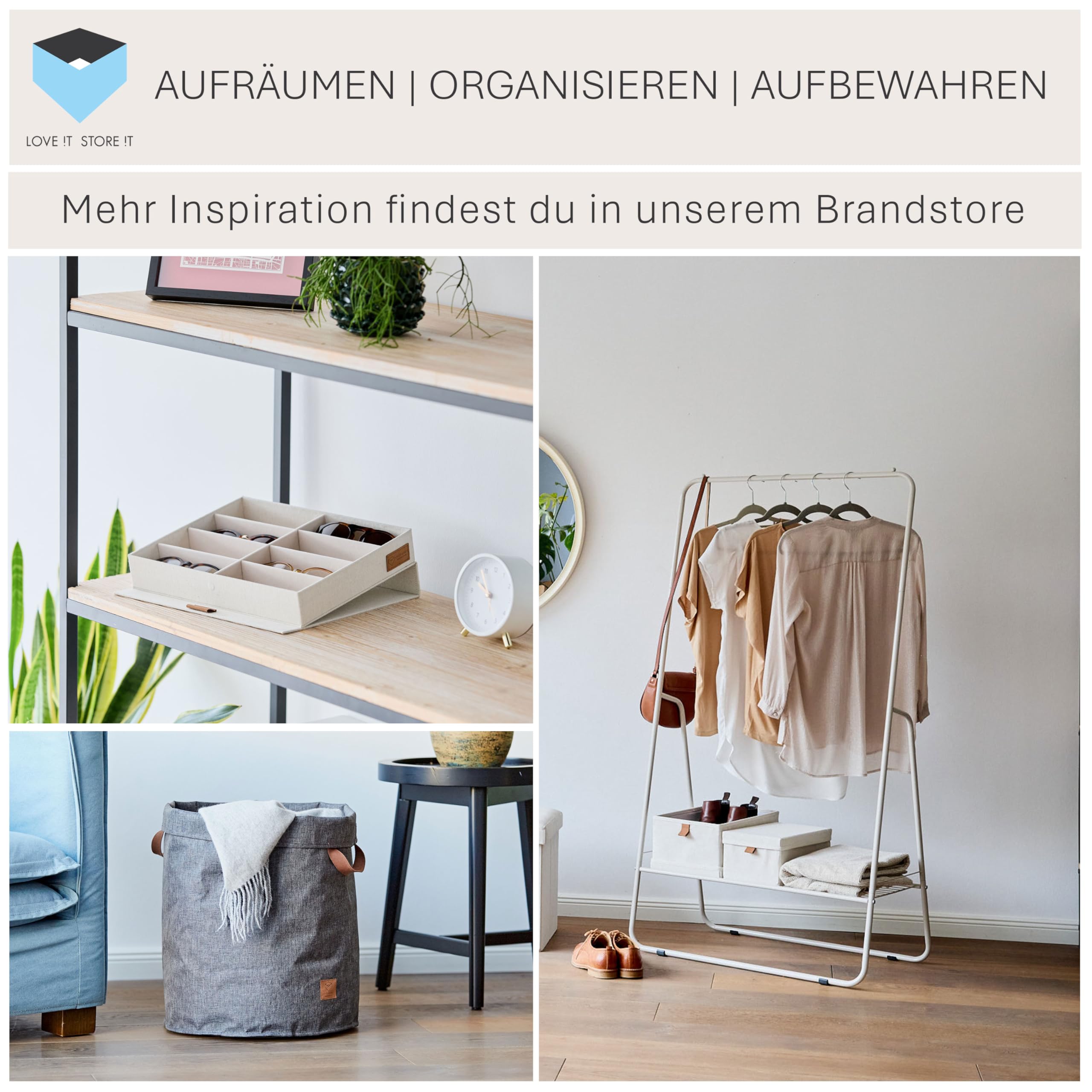 LOVE IT STORE IT Premium Geschenkpapier Organizer - Hochwertige Geschenkpapier Aufbewahrung aus Stoff - Mit Fächern für Geschenkbänder - Beige - 90x30x12 cm