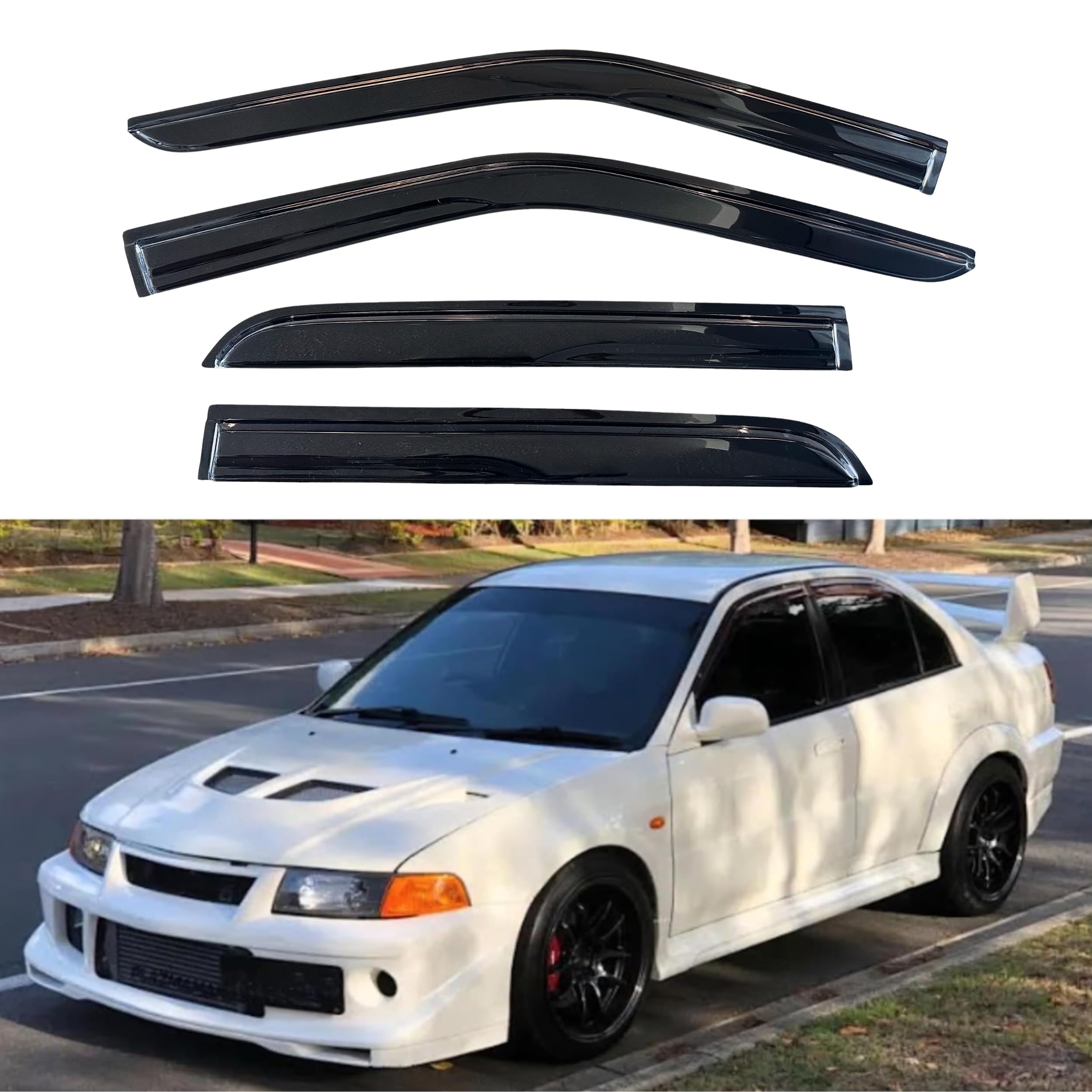 KPY Window Visor Compatible with Mitsubishi Lancer 1997-2002, 4PC Rain Guard Side Window Vent Deflectors Tape-On Mugen Style, 1997 1998 1999 2000 2001 2002