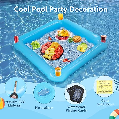 Miniatura 4 de Mesa de juego flotante para piscina  Mesa flotante inflable de 40 x 40 pulgadas para piscina con cartas de juego impermeables, gran mesa flotante