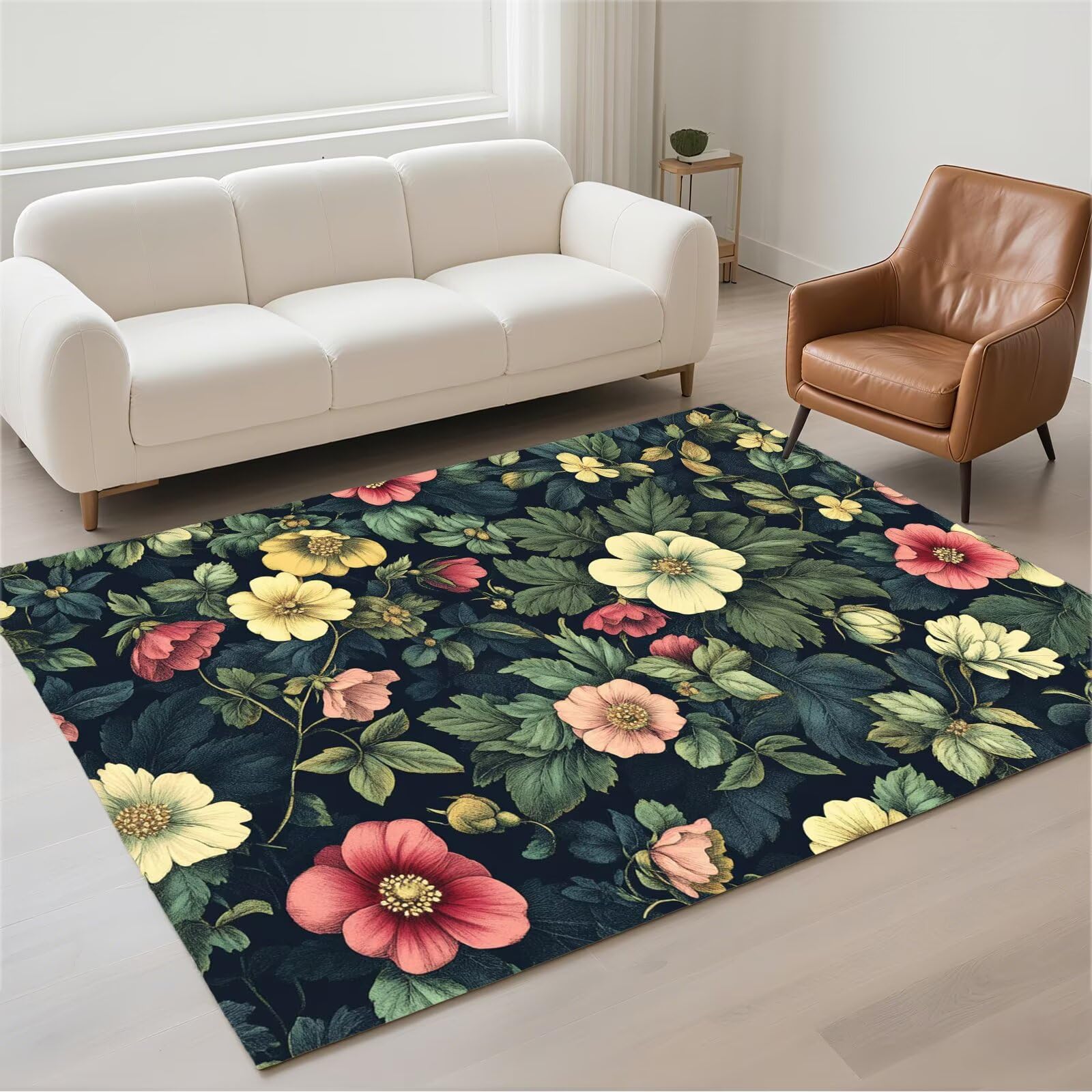 Tapis de salon moderne lavable et antidérapant en pile bouclée douce