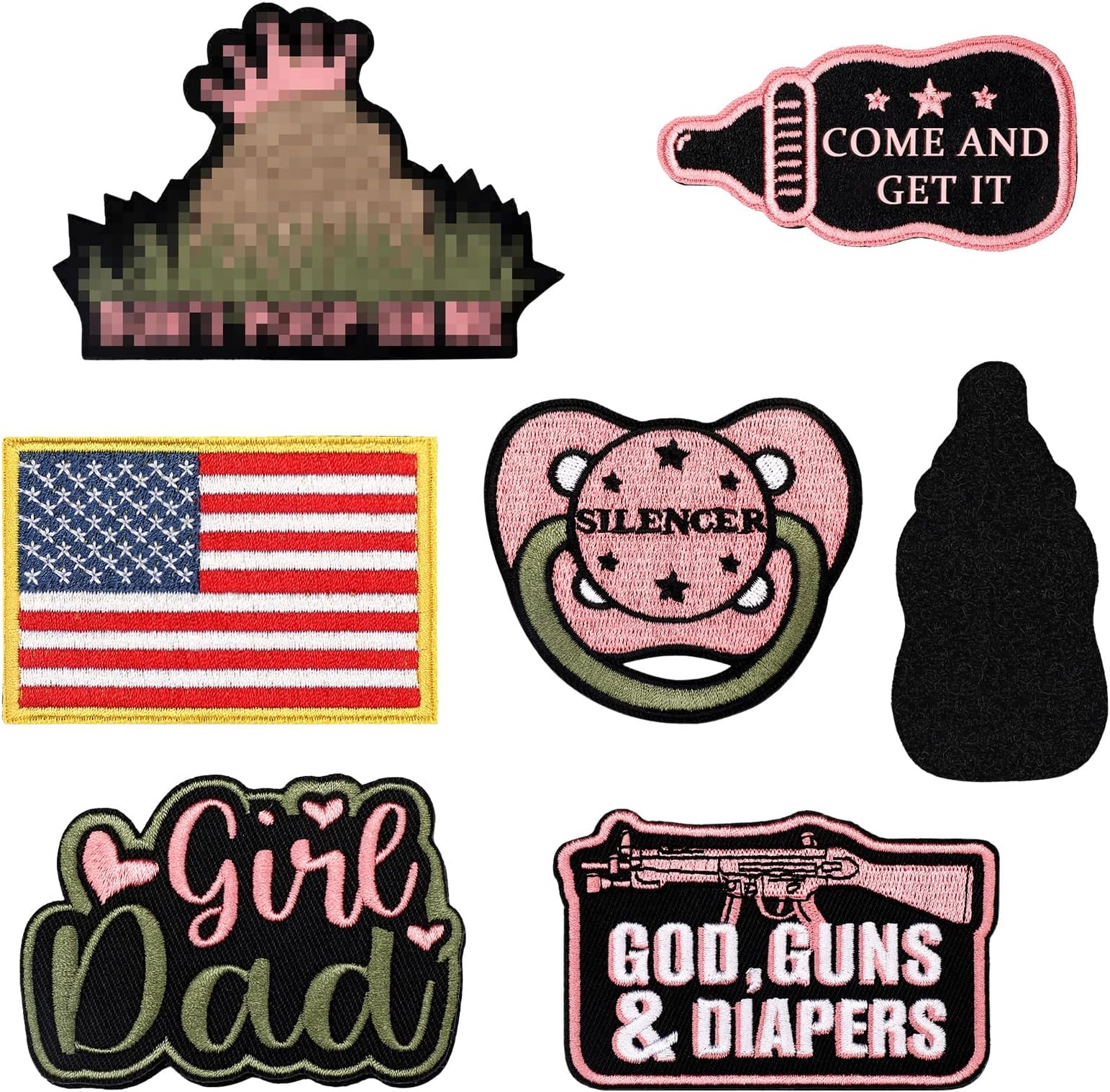 6 Pcs Daddy Tactical Patches Hook and Loop Patch for Dad Tactical Patches Include Pacifier, Bottle, and Flag for Hats Coats Diaper Bags Father's Day Gift(Girl Daddy,Pink)