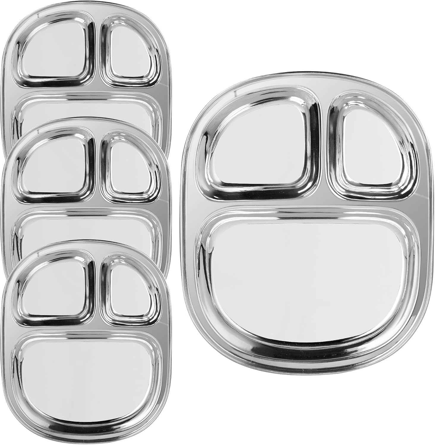 Stainless Steel compartment plates, 3 in 1 divided Oval Dinner plates, Indian Thali Breakfast Lunch platter, Mess trays for Adults, kids, Toddlers, Outdoor, Camping (Large, 4 Pack) - Image 7