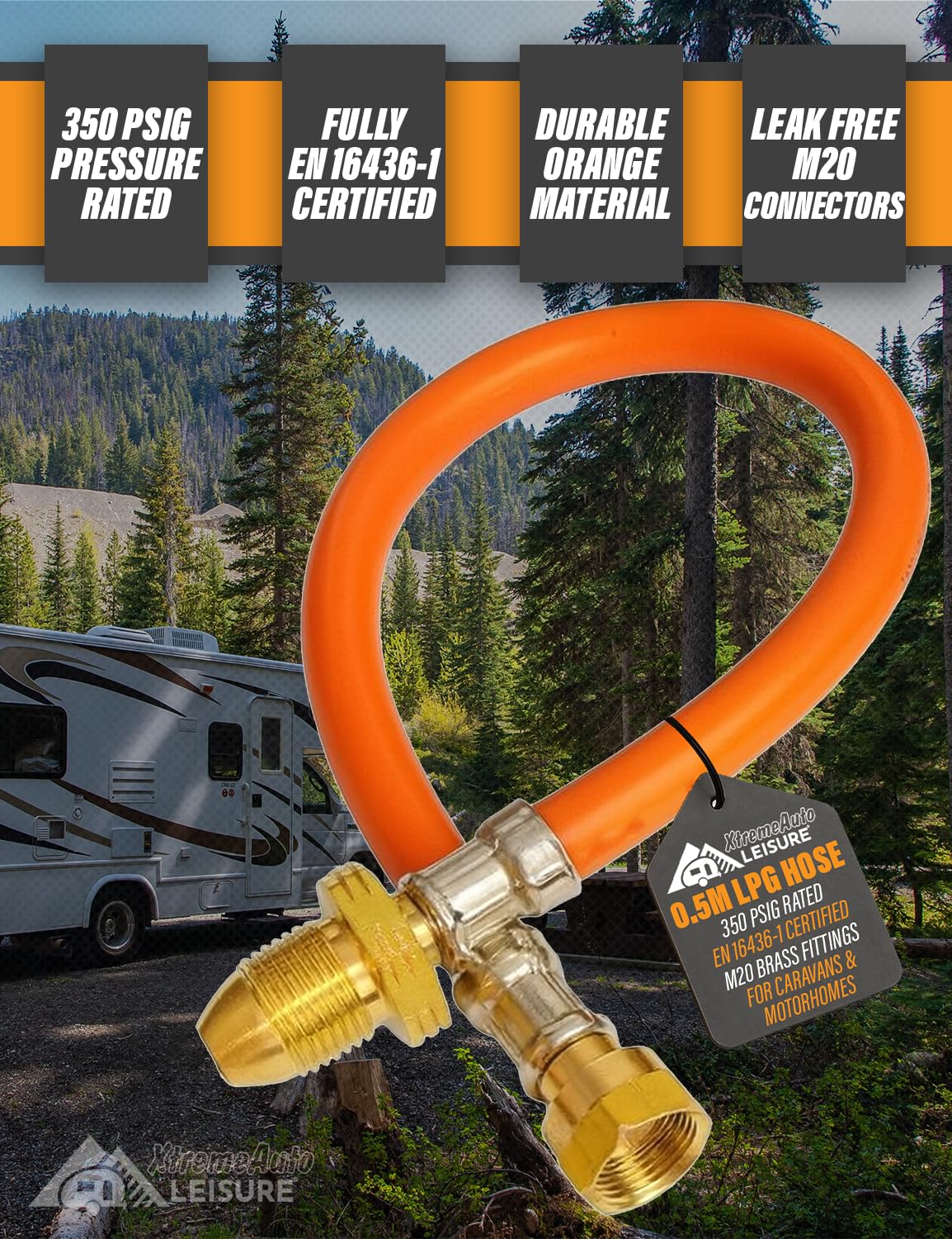 Xtremeauto 0.5M Orange LPG Pigtail Hose Pipe – High Pressure Propane Gas Connector for Caravan & Motorhome – M20 Fittings – EN 16436-1 Certified — view 4
