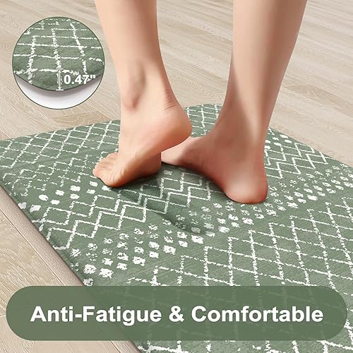 Vista 568 de KIMODE - Juego de 2 tapetes de cocina bohemios, antifatiga, antideslizantes, impermeables, ergonómicos, acolchados, cómodos, para lavandería, Caqui