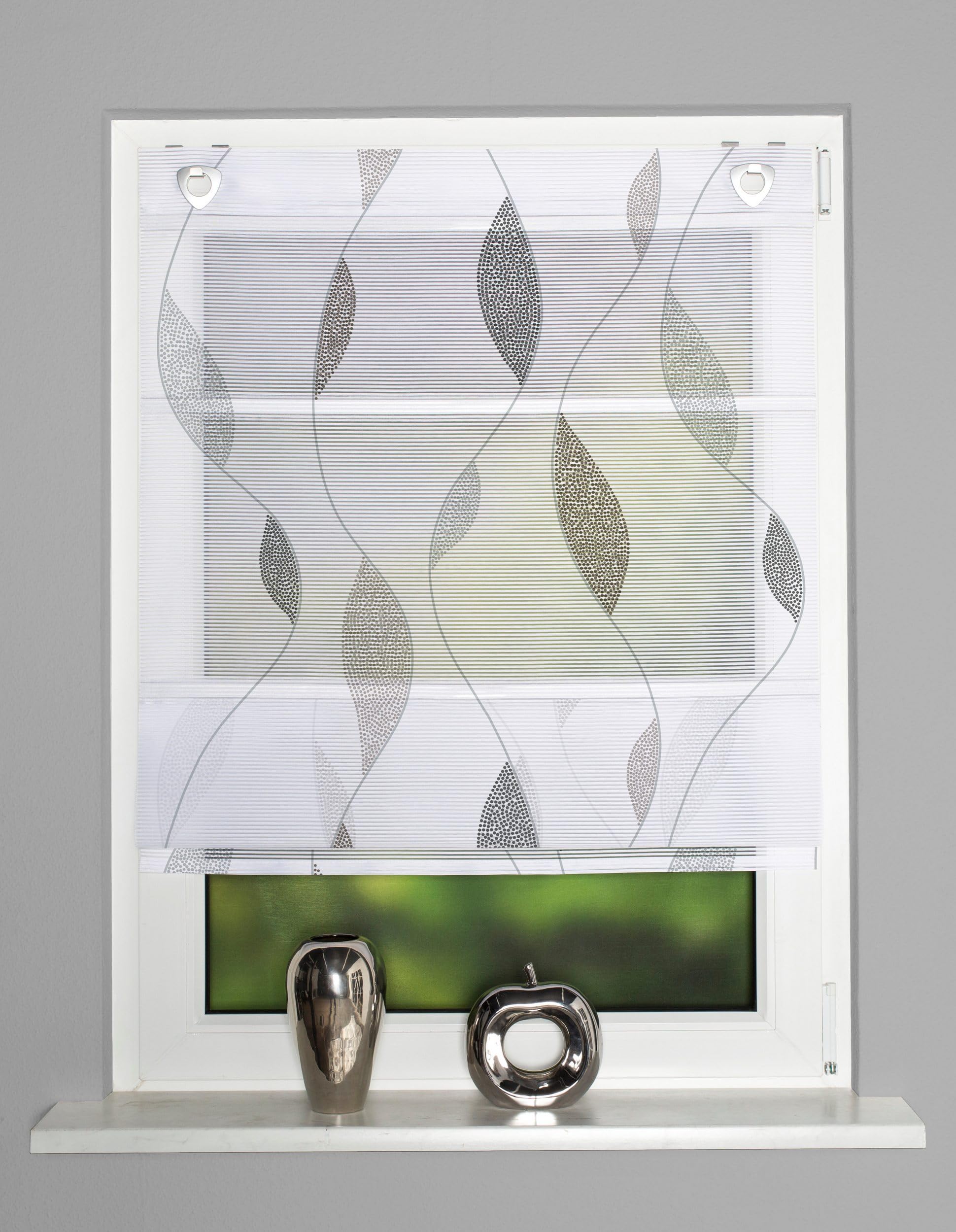 Magnetrollo Paolo Stein inkl. Haken | Raffrollo mit Magnetraffung | Gardine ohne Bohren Montage direkt am Fenster | BxH 45/60/70/80/100x130/210cm | (BxH 80x130cm)