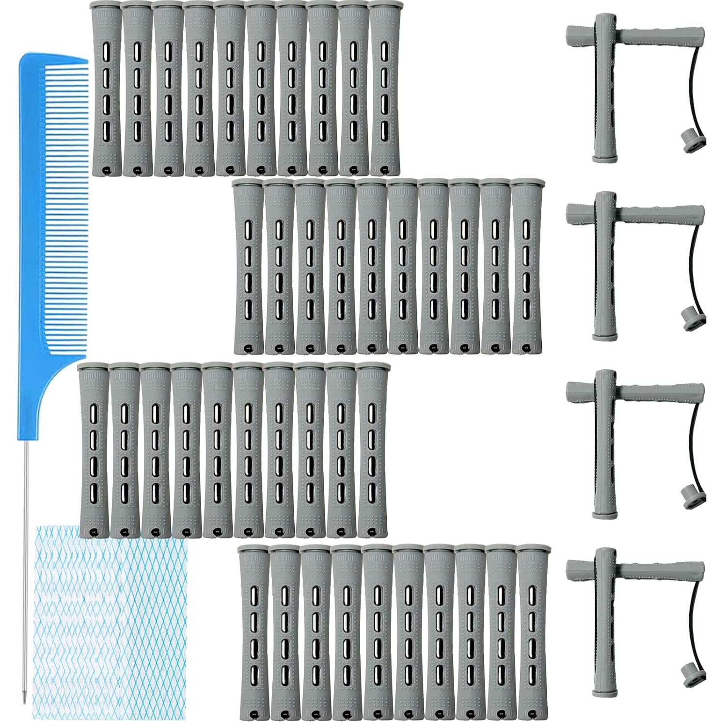 48pcs Perm Rods Set for Heatless Hair Curling - Grey