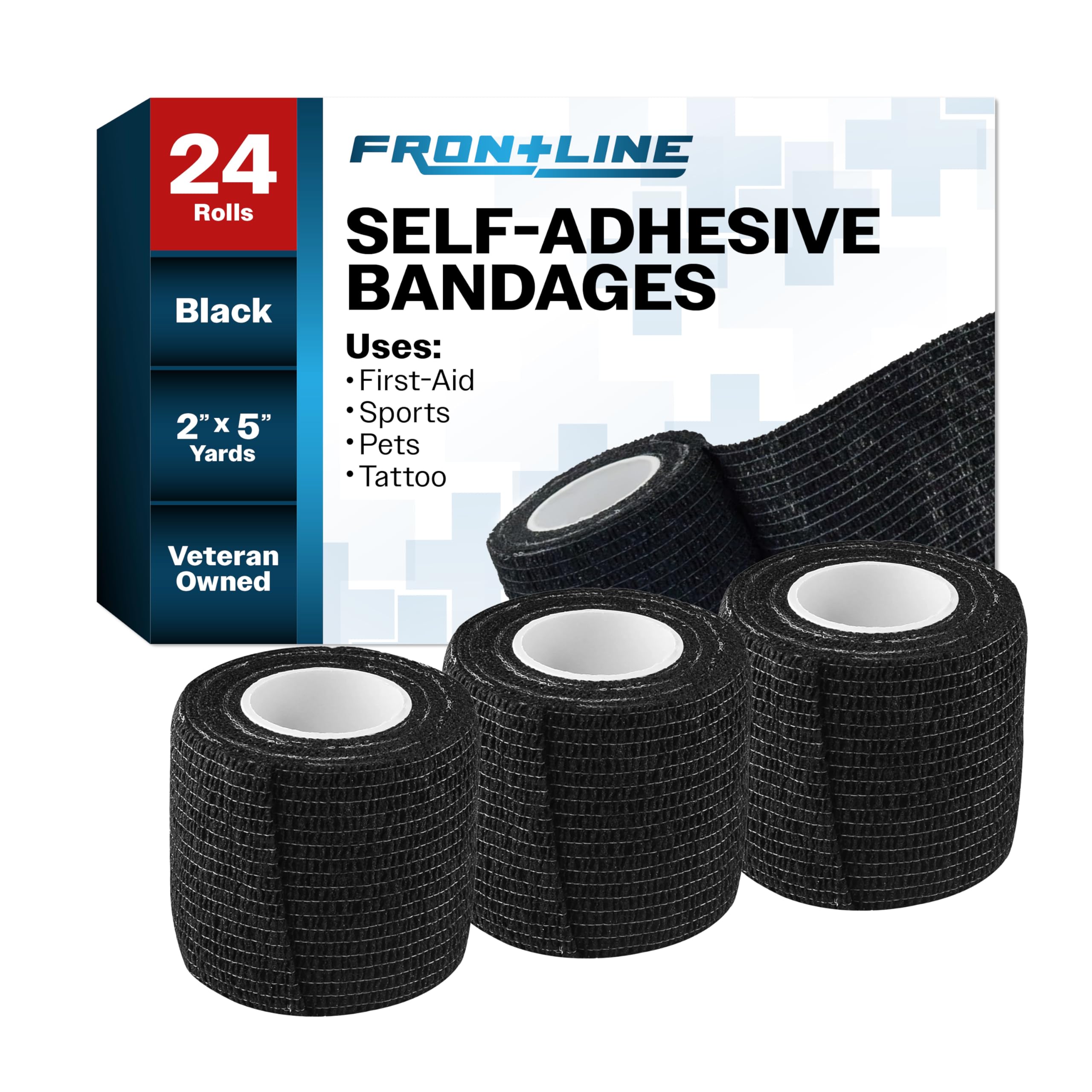 Frontline 24 Pack Self Adhesive Bandage Wrap 2" x 5 Yards Athletic Tape Vet Wrap Tattoo Supplies Wrap Medical Supplies Elastic Cohesive Bandage Wrist