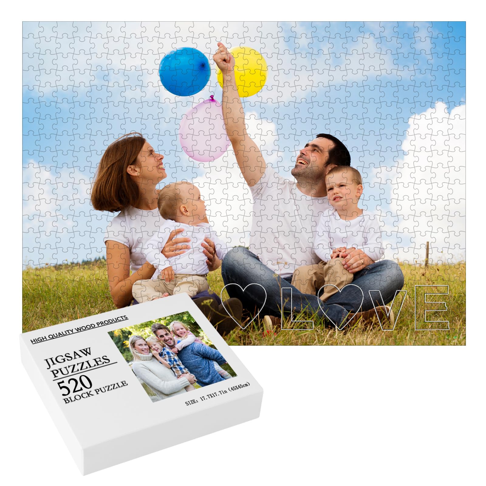 Personalised Jigsaw Puzzle Custom Photo Puzzle, 520 Piece Wooden Photo Puzzle, Make Your Own Anniversary Wedding Birthday Christmas Valentines, Gifts for Family Friend Him and Her