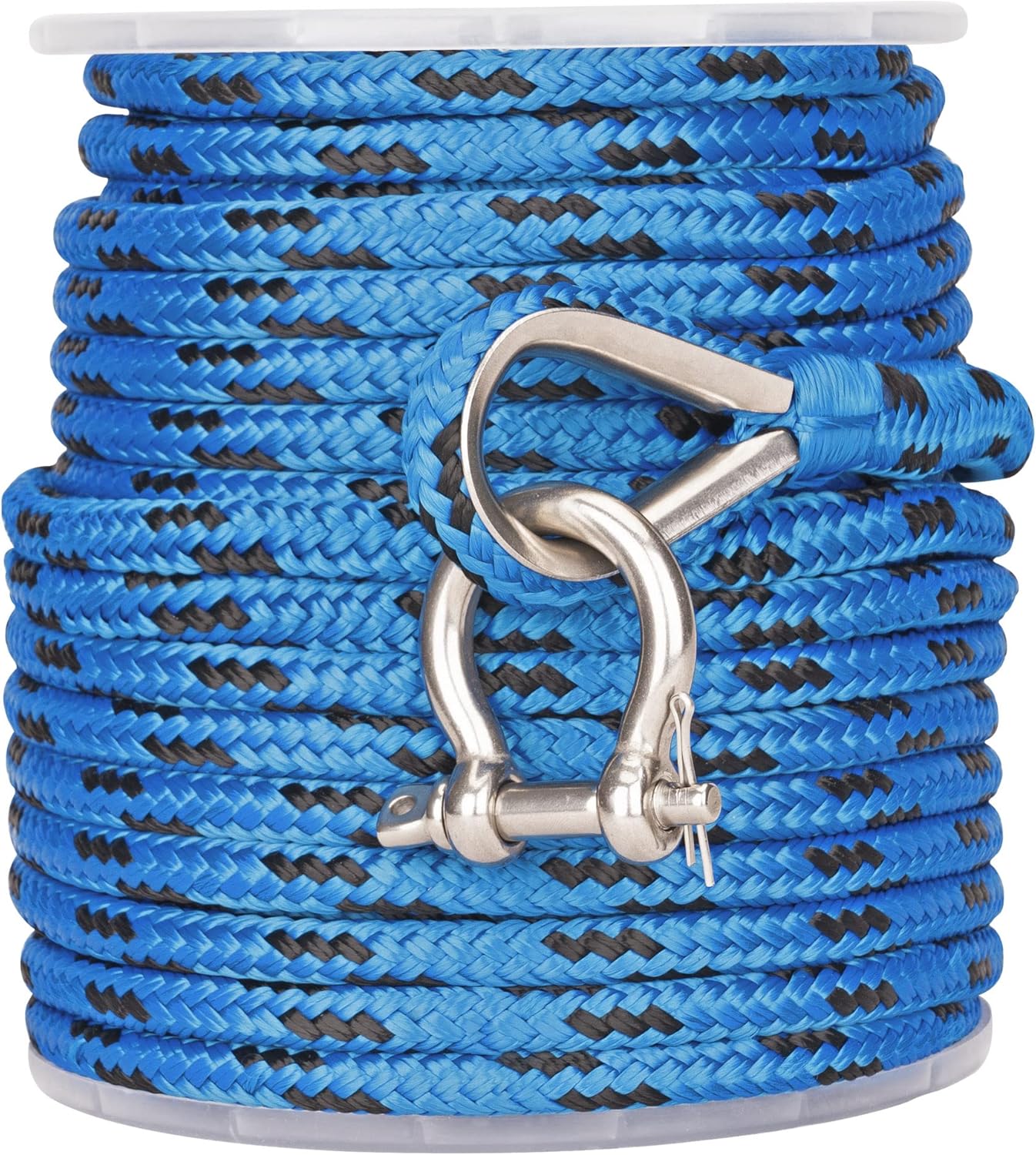 Made 3/8 Inch 100FT 150FT Blue/Black Nylon Anchor Line Double Braided Anchor Rope/Line with Stainless Steel Thimble and Shackle (3/8" x 100') - Image 2