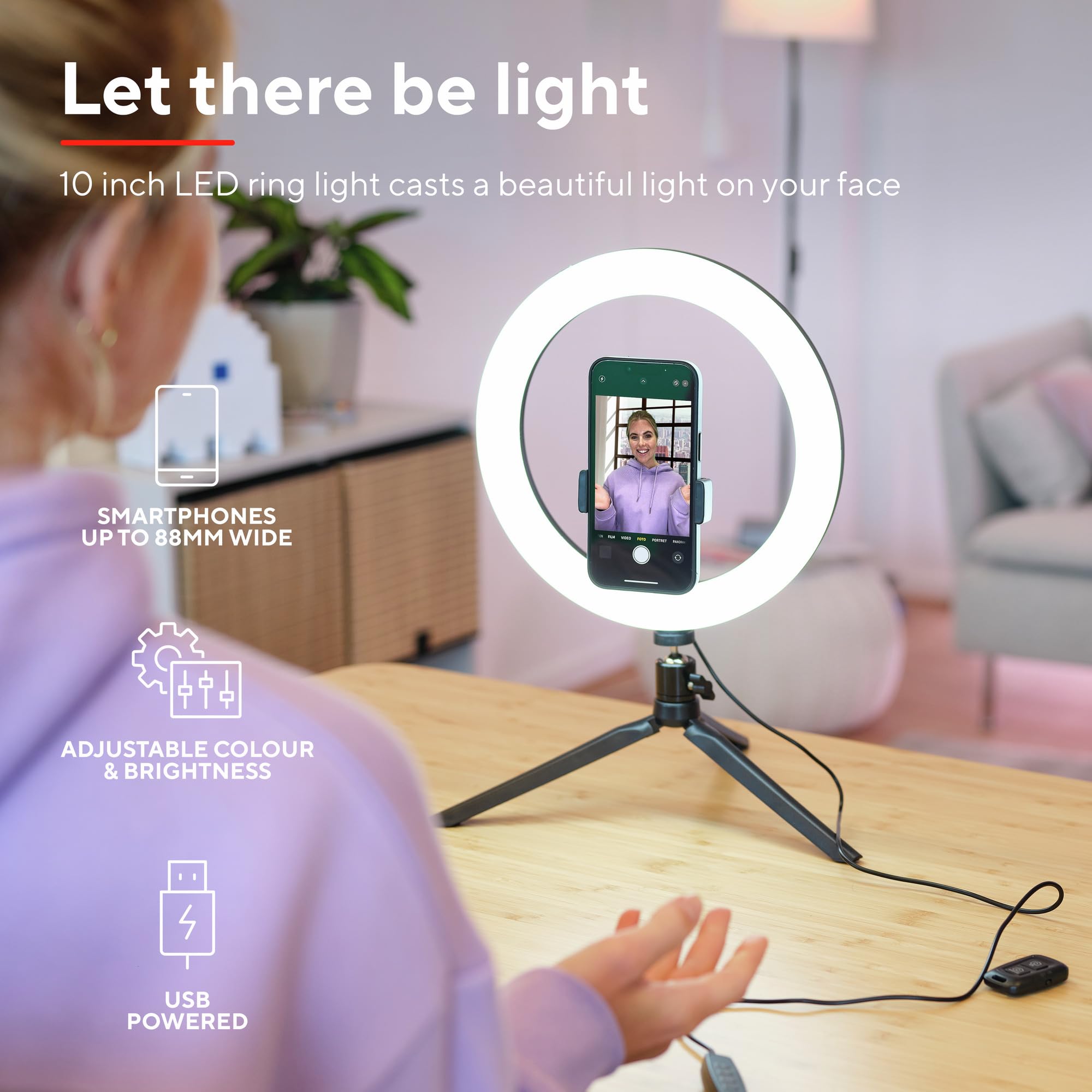 Trust Maku+ Ring Light con Green Screen Pieghevole, Luce ad Anello con Treppiede e Supporto per Telefono, LED Light, Luce per Selfie, TikTok, YouTube, Live Stream, Gaming, Trucco, Fotografia, Vlog