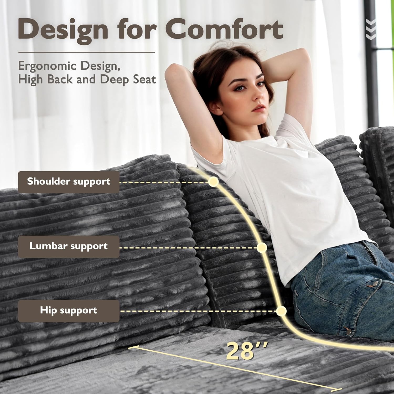 Modular Sectional Sofa Cloud Couch - L Shaped Comfy Oversized Sectional Couches for Living Room,Deep Seat Convertible Sleeper Sofa Bed with Chaise for Apartment Office,Plush Corduroy,Grey 3A+2B Grey
