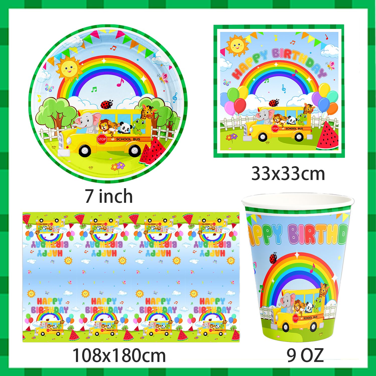 Set di decorazioni per feste di compleanno a tema fattoria verde per bambini, 61 pezzi include piatti di cartone, tazze, tovaglioli e tovaglie per 20 bambini, festa di compleanno a tema fattoria con