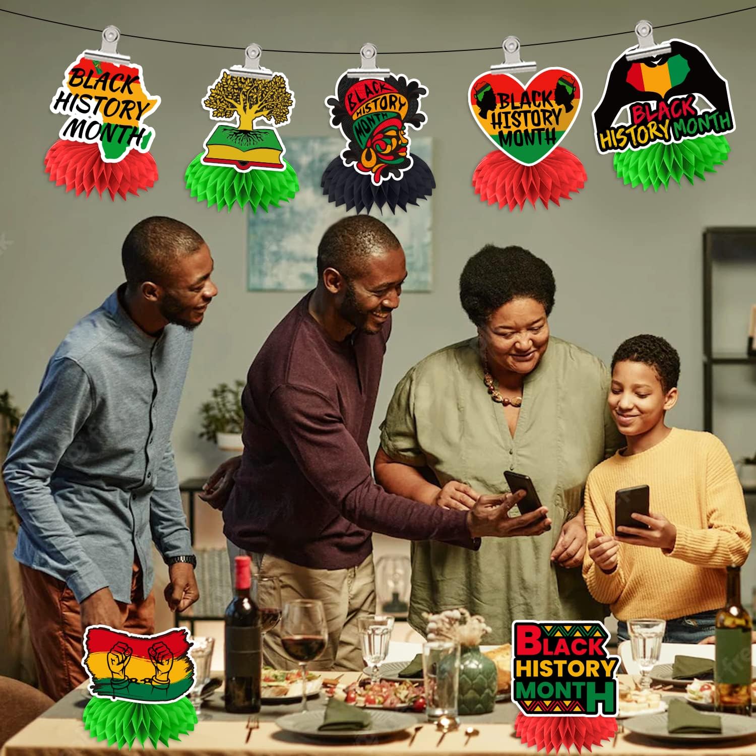 Black History Month Decorations Include 8pcs Black History Month Honeycomb Centerpieces for African American Black History Month Holiday Party Honeycomb Table Decor Supplies