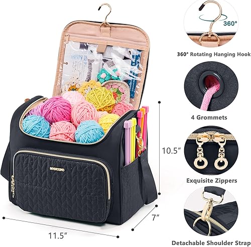 Miniatura 4 de MYBAGZING Organizador de bolsas de ganchillo, bolsa de almacenamiento acolchada con gancho para colgar, soporte de hilo para tejer y accesorios de