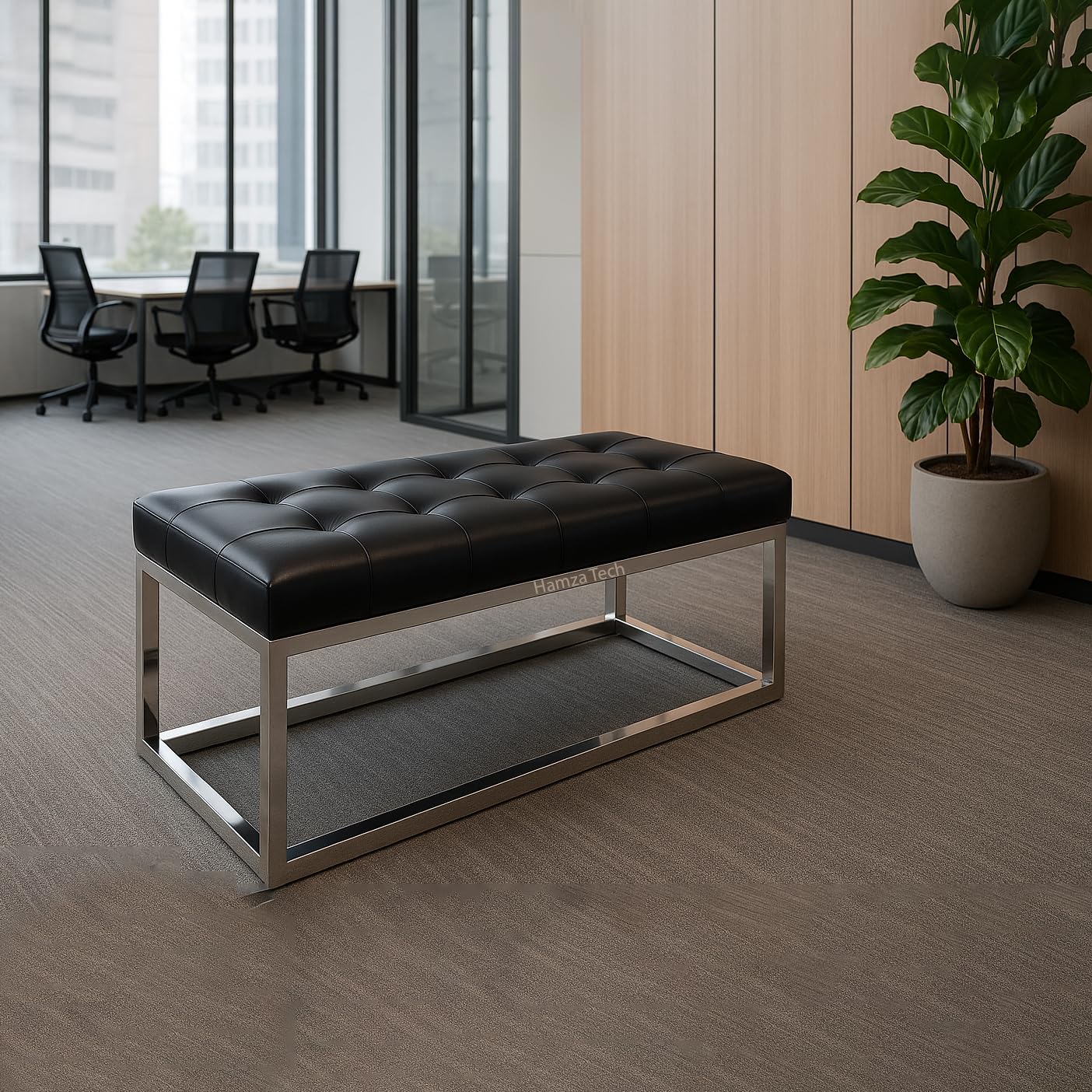 Luxury Ottoman Bench for Living Room, Bedroom, Entryway, Office Lobby – Upholstered Tufted Seat – Elegant Accent Furniture for Hallway or End of Bed (Stainless Steel, Steel)-image-39