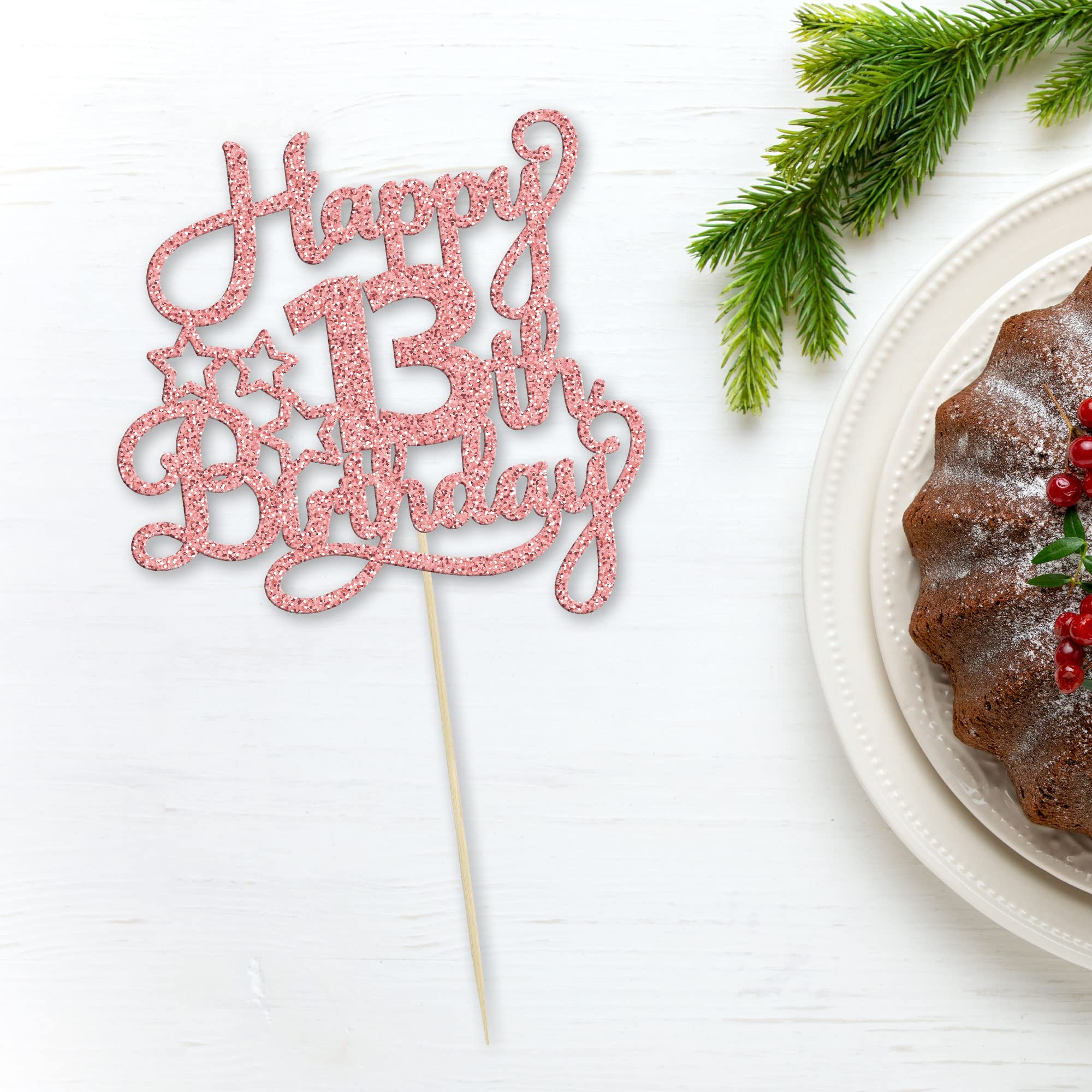 1 Decoración Para Tarta De Cumpleaños Número 13 Con Purpurina Y Flores