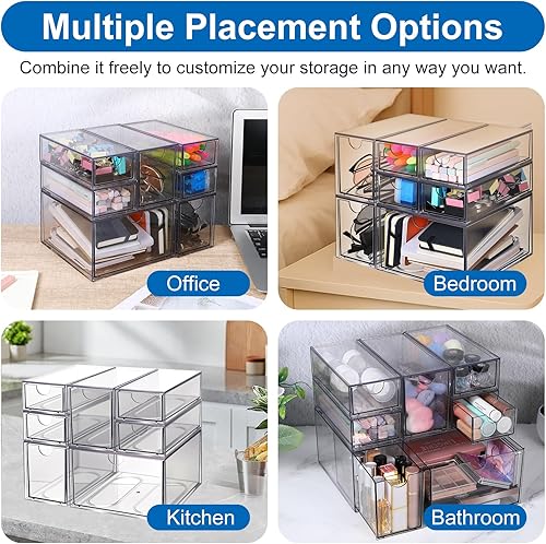 Miniatura 7 de Organizador de escritorio con 7 cajones, paquete de 7 cajones de almacenamiento de escritorio apilables de acrílico, organizador de maquillaje, caja