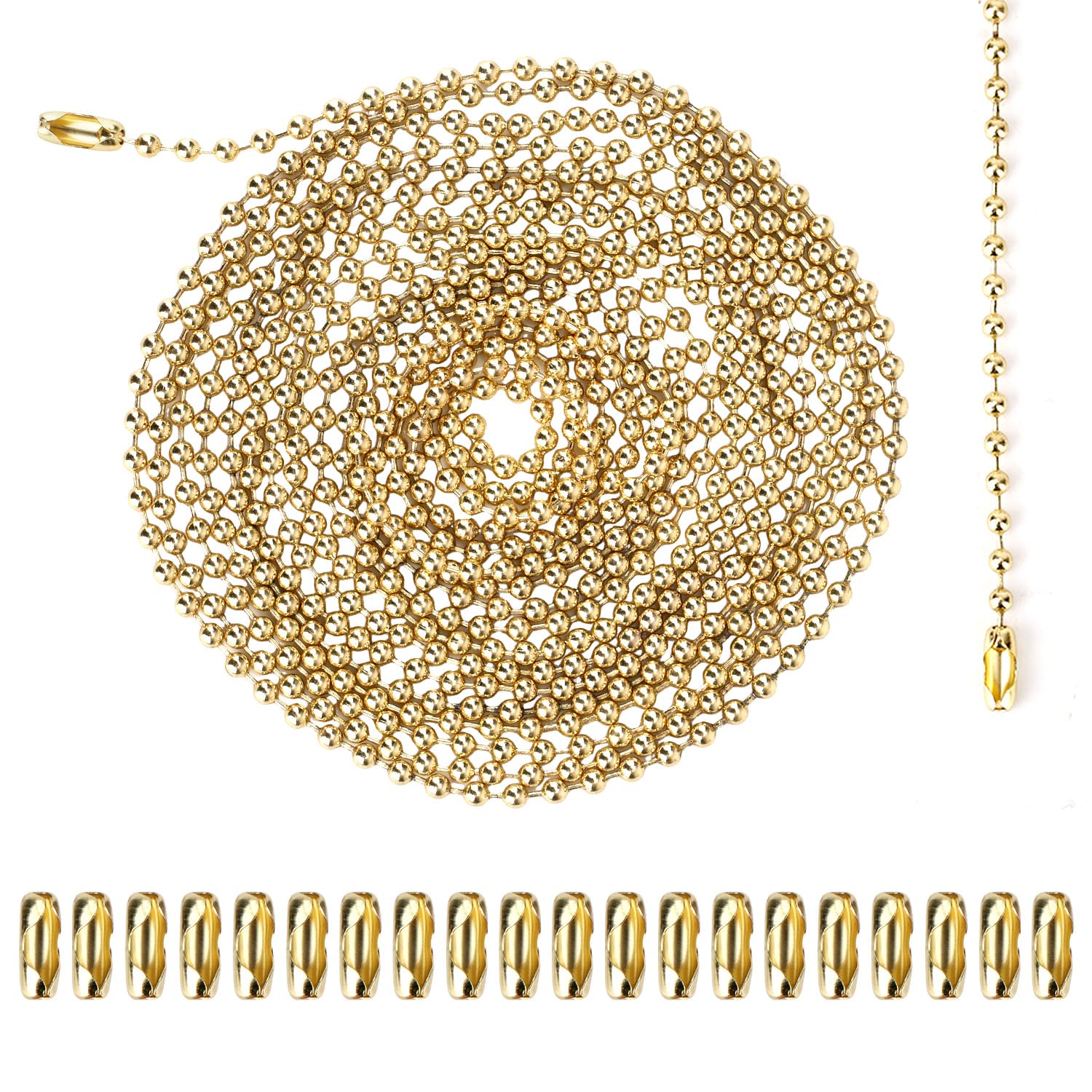 120in Ceiling Fan Pull Chain Extender, 3mm Premium Metal Light Roller Blind Beaded Pull Chain Extension with 20pcs Connectors Practical Accessories