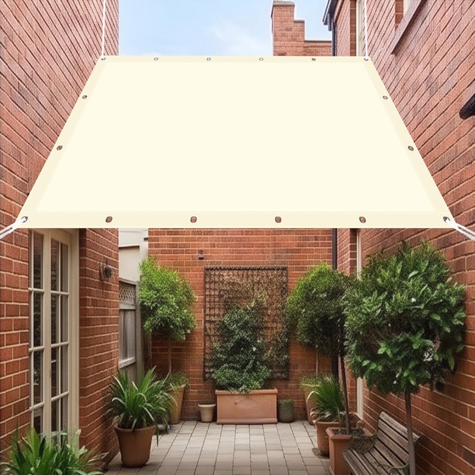 Sonnensegel Wasserabweisend 230 x 600 cm Viele Größen Und Farben Rechteckige Markise Wetterbeständig mit UV Schutz für Außenbereich/Terrasse/Balkon/Garten, Elfenbein