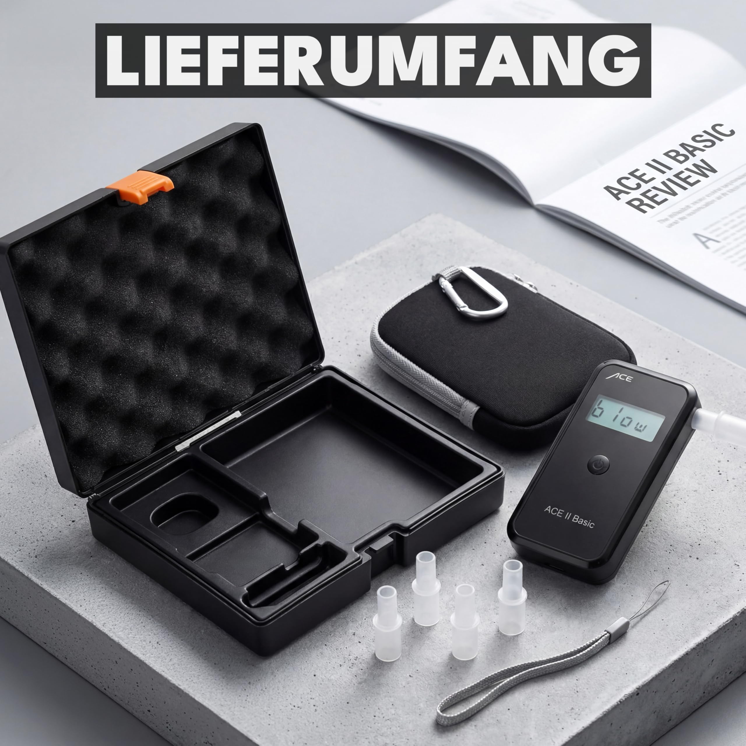 ACE II Basic Plus Alkotester - 99,0% Messgenauigkeit laut der TU Wien - polizeigenauer Alkohol-/Promilletester, Dunkelblau-schwarz