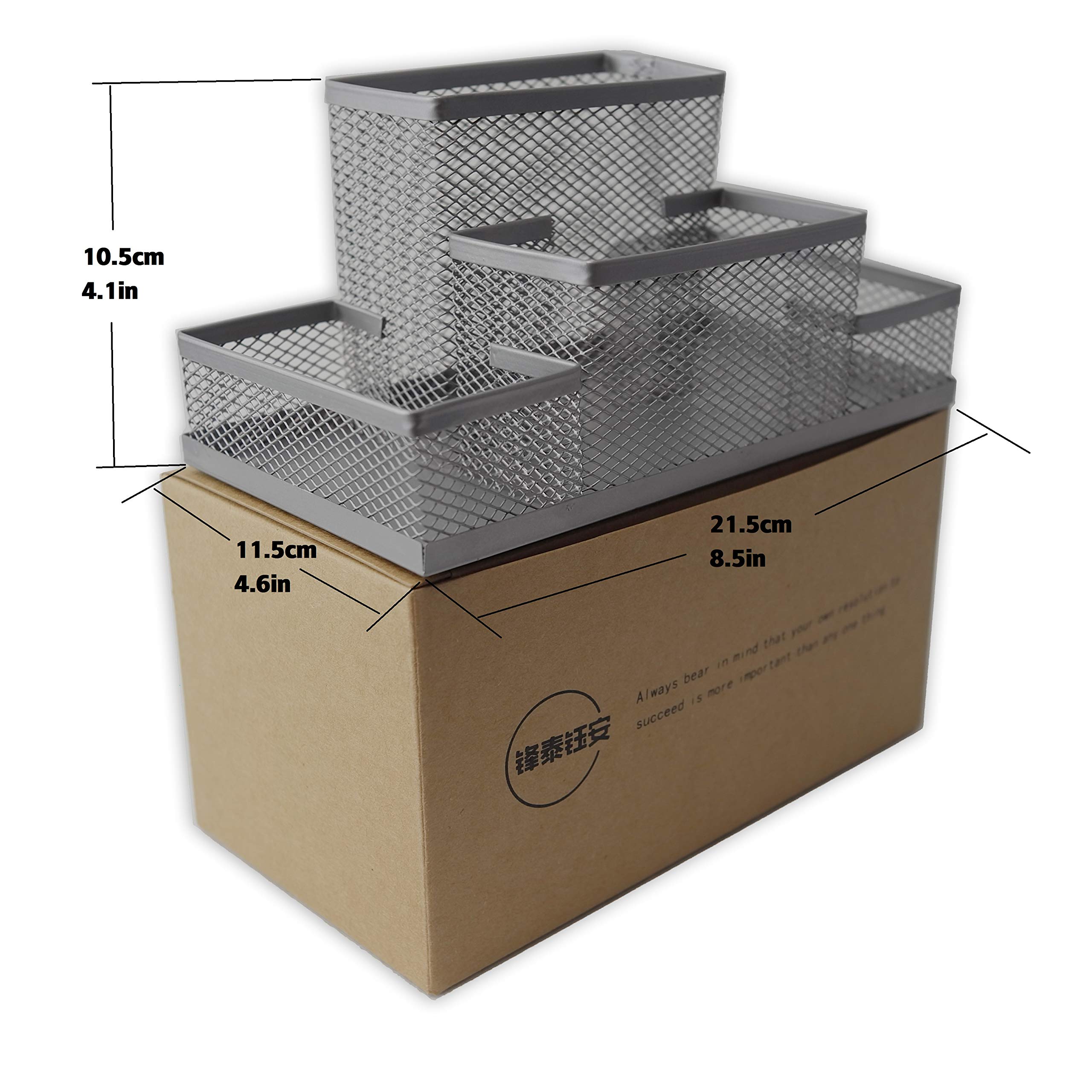 Fengtaiyuan T03 Silver-Plus, Big Silver Metal Wire Mesh Pencil Holder, Desktop Organizer