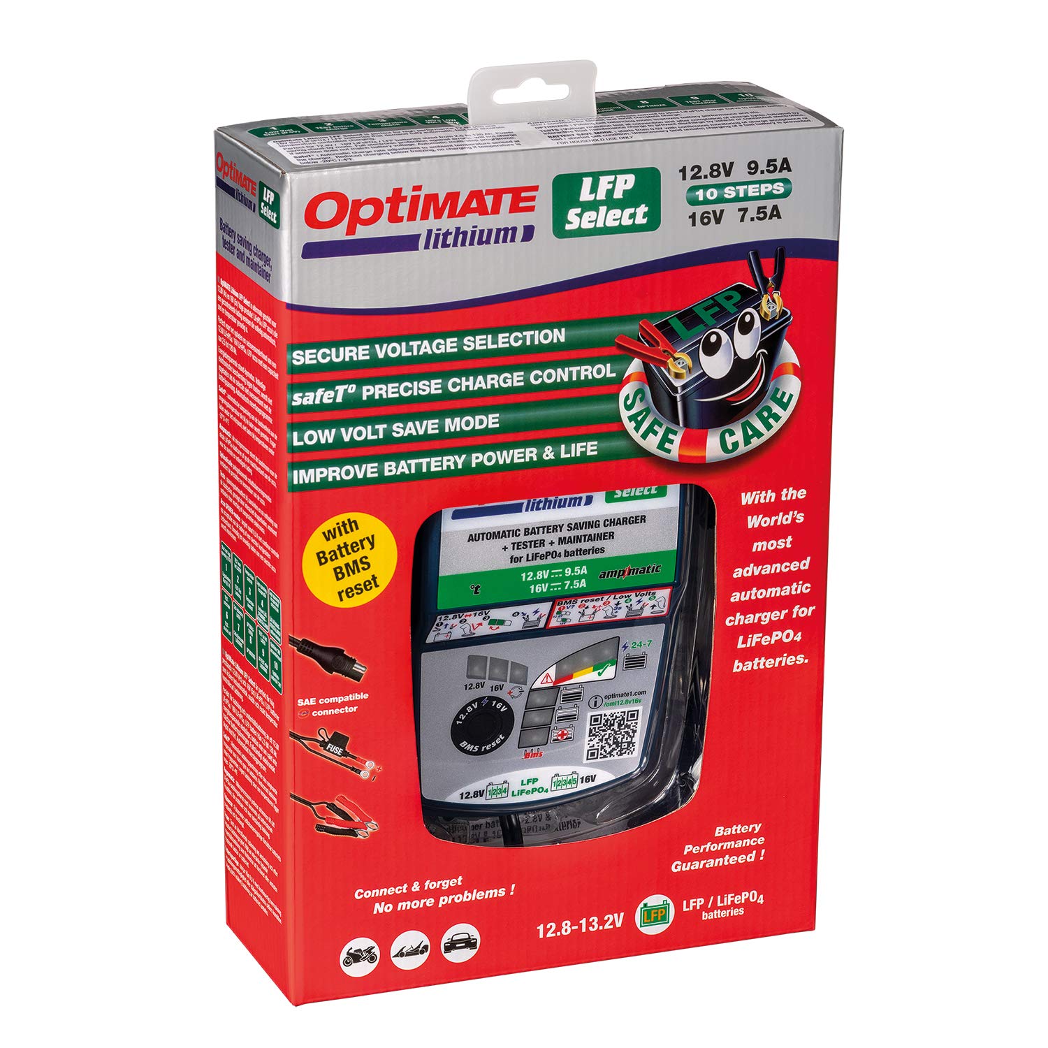 OptiMate Lithium 8s 5A 24V Caricatore Professionale LiFePO4 LFP 25,6V 26,4V con Mantenimento – Programma Automatico 10 Fasi SafeT-start Modalità Tune – Robusto Resistente