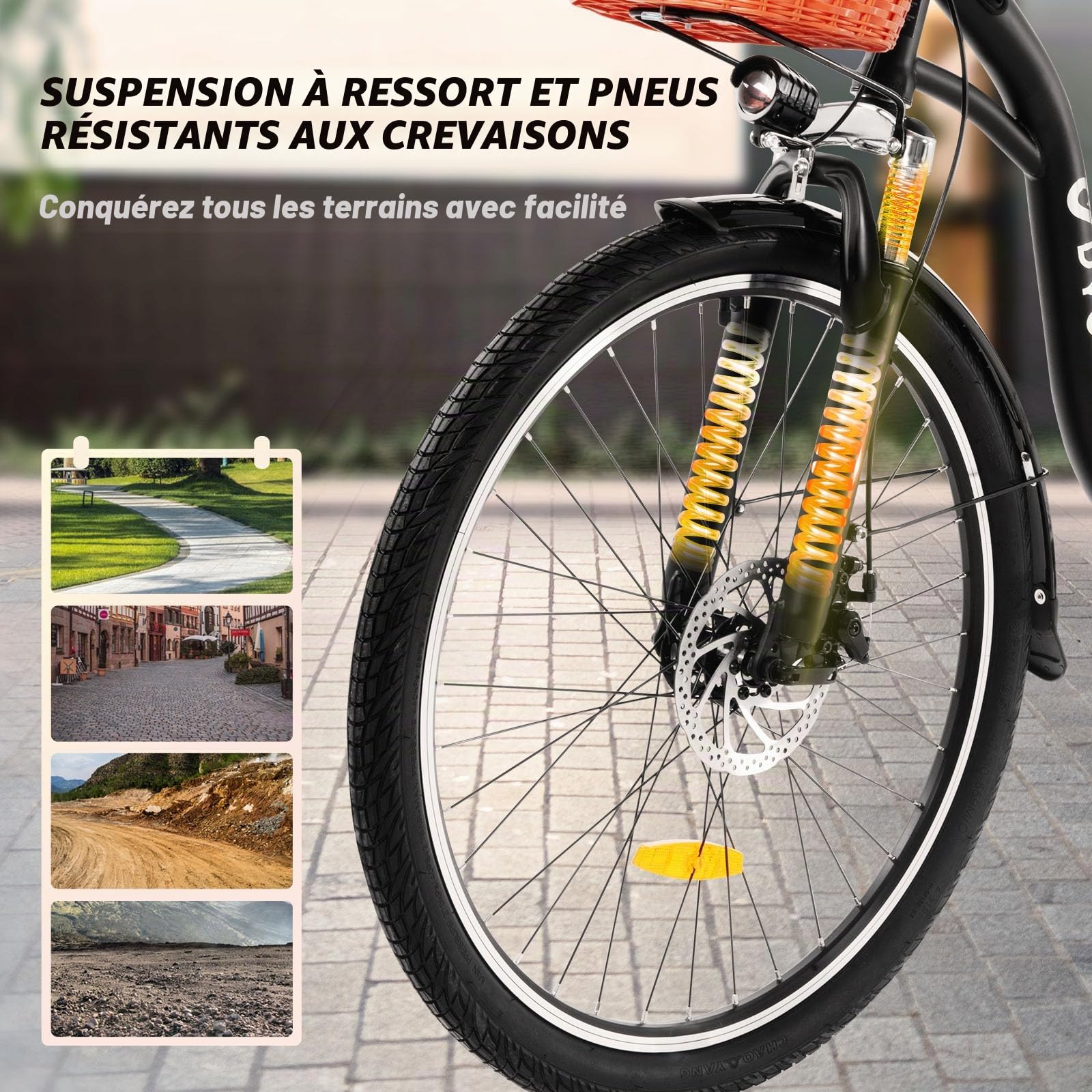 DYU Vélo Électrique,26 Pouces Vélo Électrique avec Dérailleur 6 Vitesses,36V 12,5Ah Batterie Amovible,Smart Urban E-Bike avec Panier,Pédalage Assisté,Hauteur Réglable,Adulte Unisexe