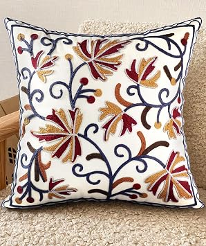 Embroidered Throw Pillow Cover, 18x18 Inch, Fall Floral